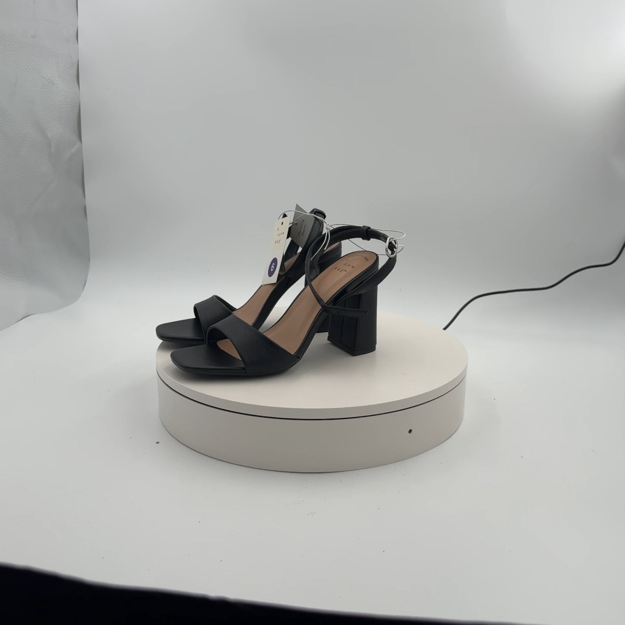 Women's Haley Ankle Strap Single Band Flare Heels With Memory Foam Insole - A New Day Black 6: Cushioned Square Toe, Block Heel