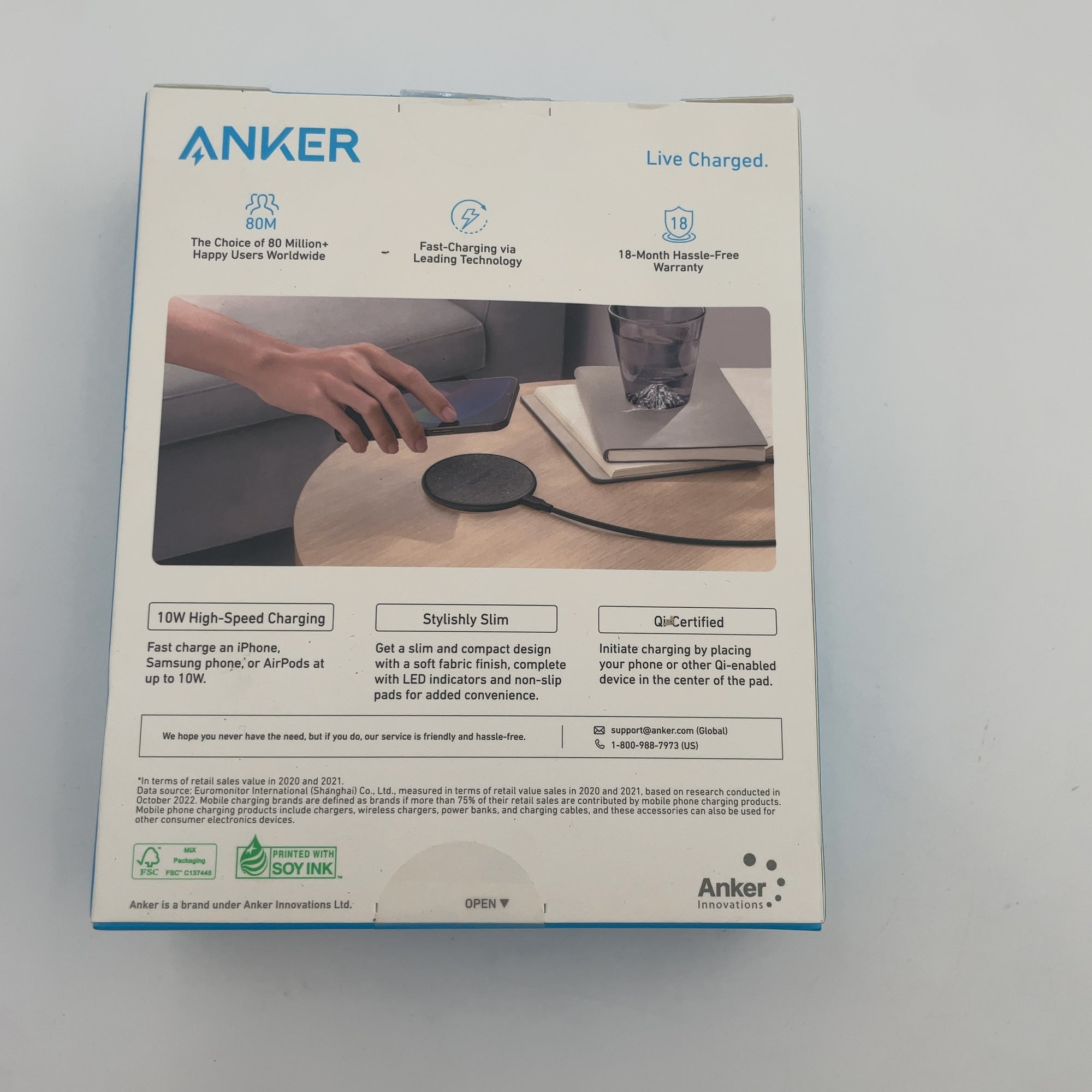 Anker 10W Wireless Charging Pad With 4' Cable And 18W Wall Charger - Black: Usb-C Connection