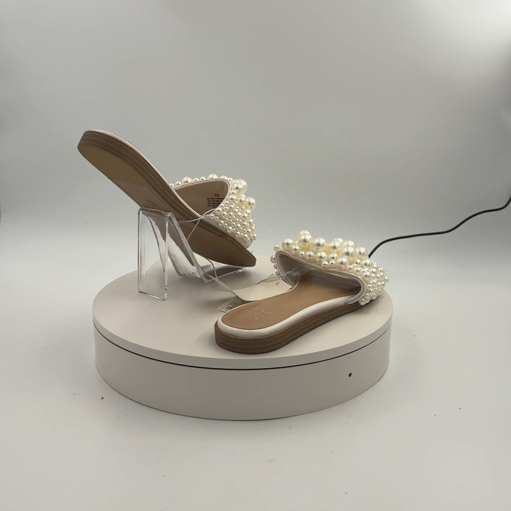 Women's Nylah Pearl Slide Sandals - A New Day Cream 9.5: Open Toe, Memory Foam Insole, Textured Tpr Outsole, Faux Leather