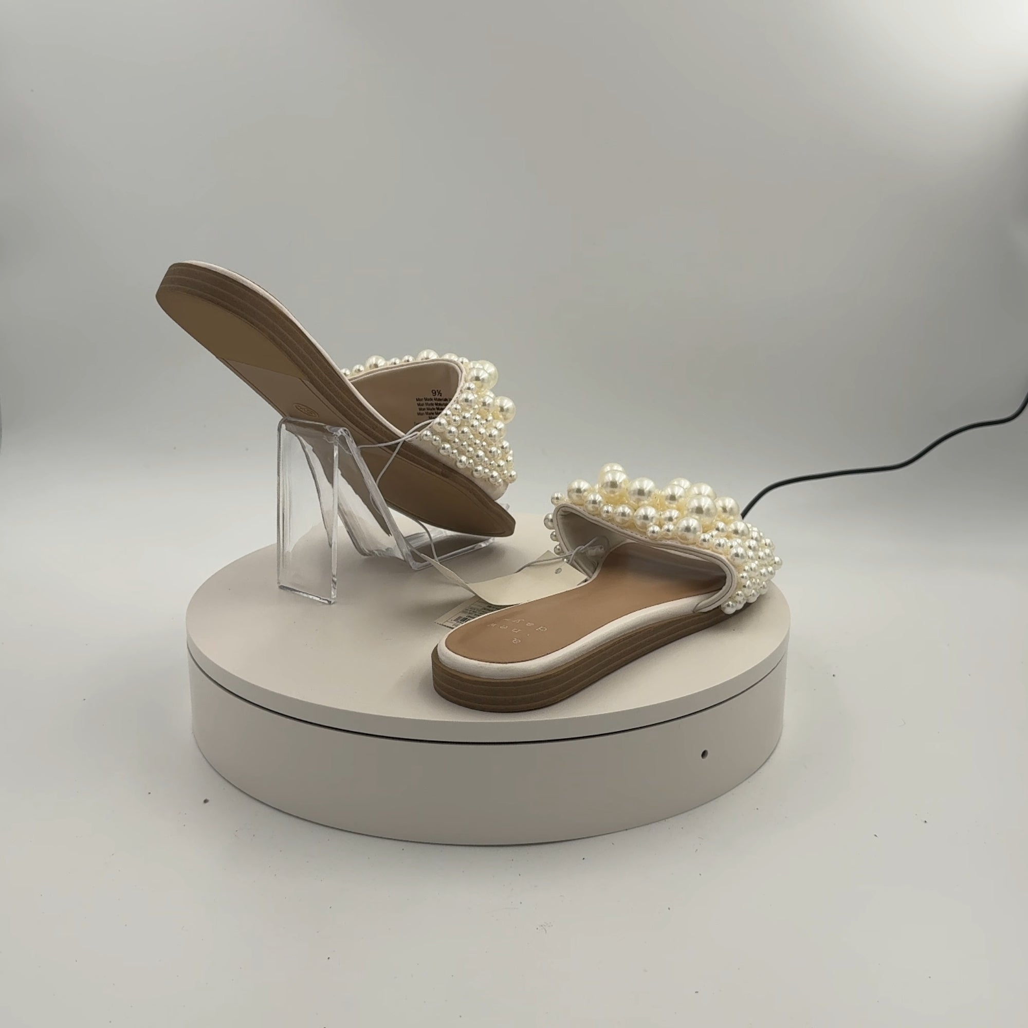 Women's Nylah Pearl Slide Sandals - A New Day Cream 9.5: Open Toe, Memory Foam Insole, Textured Tpr Outsole, Faux Leather