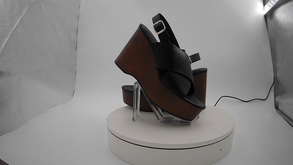 Women's Naomi Wood Wedge Heels with Memory Foam Insole - Universal Thread Black 7.5: Ankle Strap, Open Toe