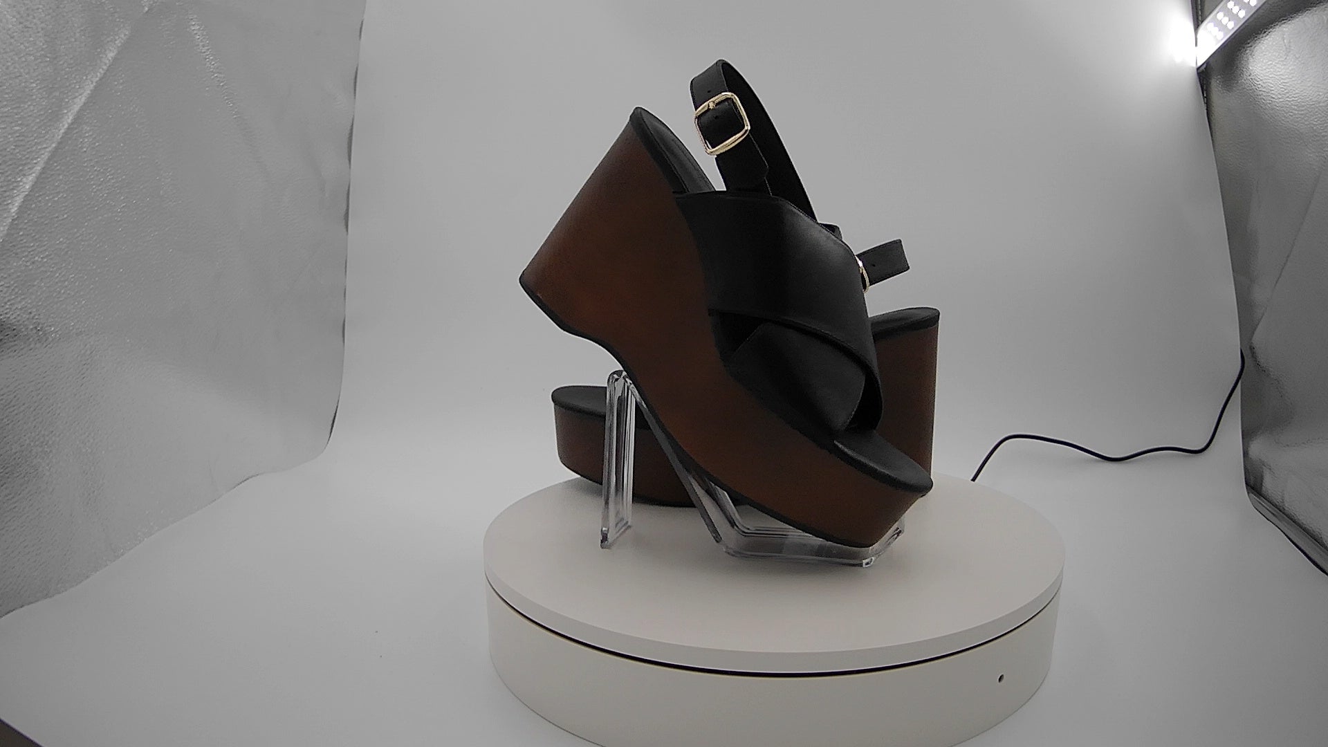 Women's Naomi Wood Wedge Heels with Memory Foam Insole - Universal Thread Black 7.5: Ankle Strap, Open Toe