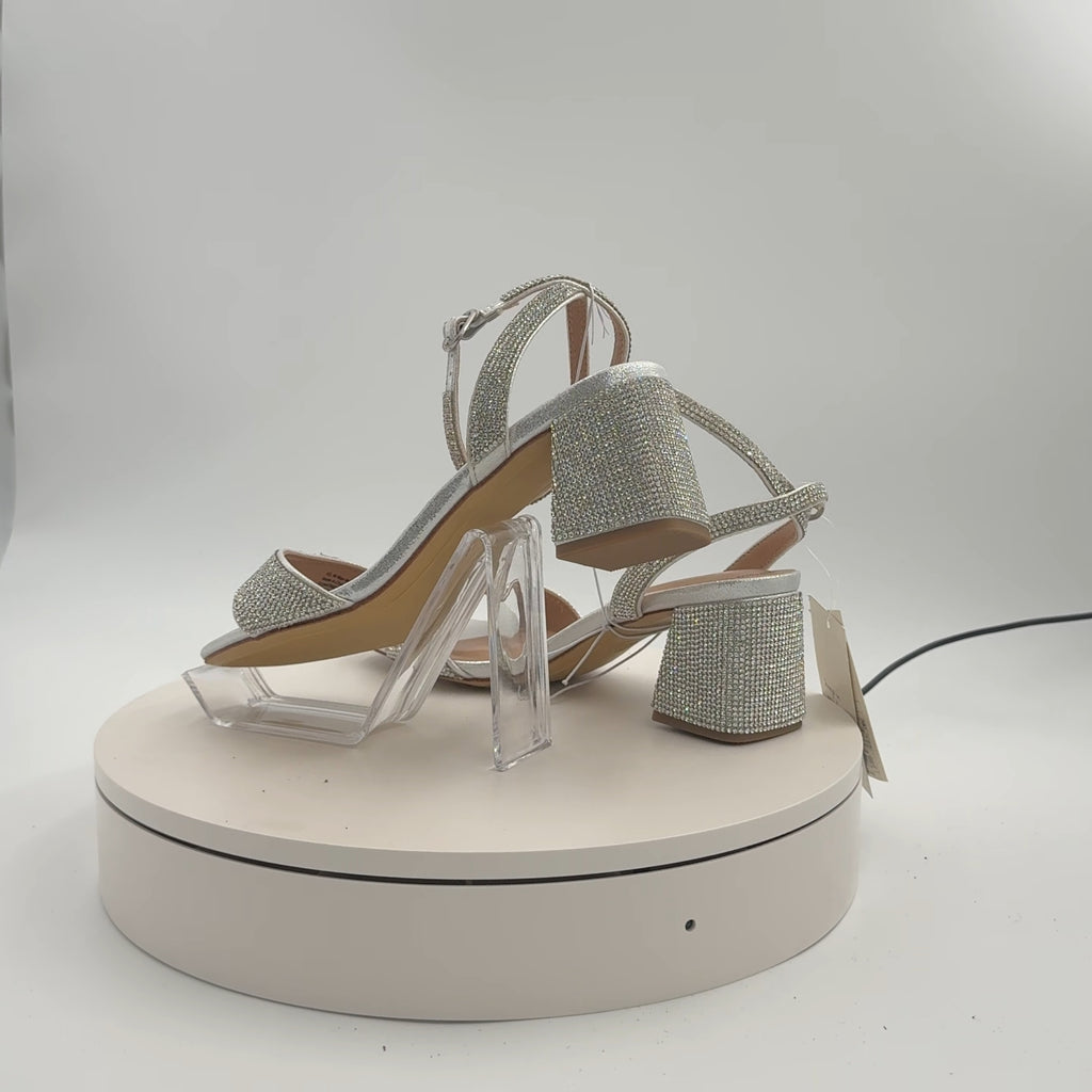 Women's Shannon Heels With Memory Foam Insole - A New Day Silver 6.5: Ankle Strap Sandals, Block Heel, Open Toe