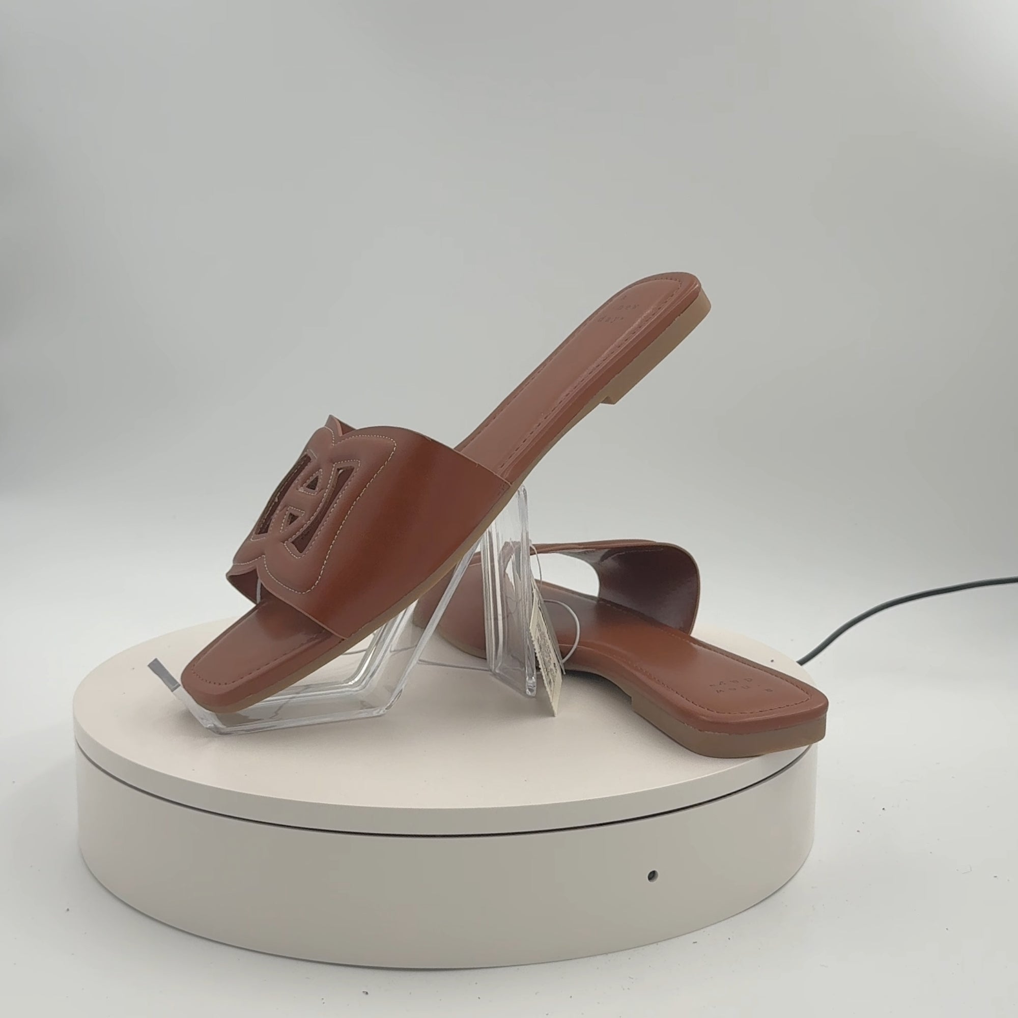 Women's Deidra Slide Sandals - A New Day Cognac 10: Memory Foam Insole, Open Toe, Slip On