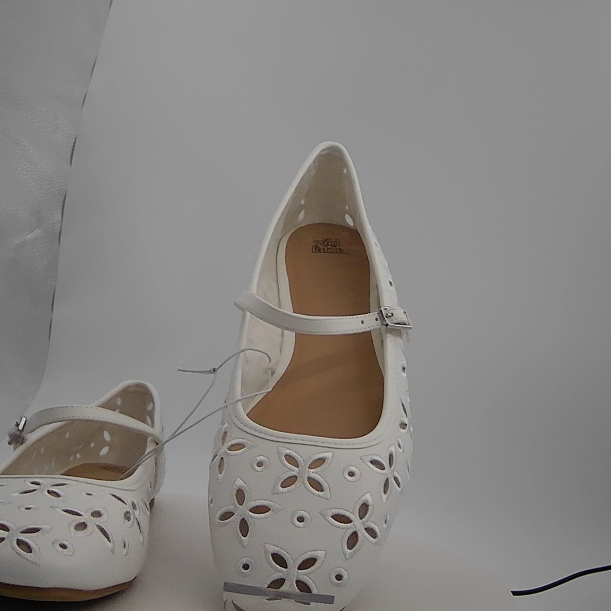 Women's Elsa Eyelet Mary Jane Ballet Flats With Memory Foam Insole - Wild Fable White 10: Faux Leather, Buckle Closure, Textured Outsole
