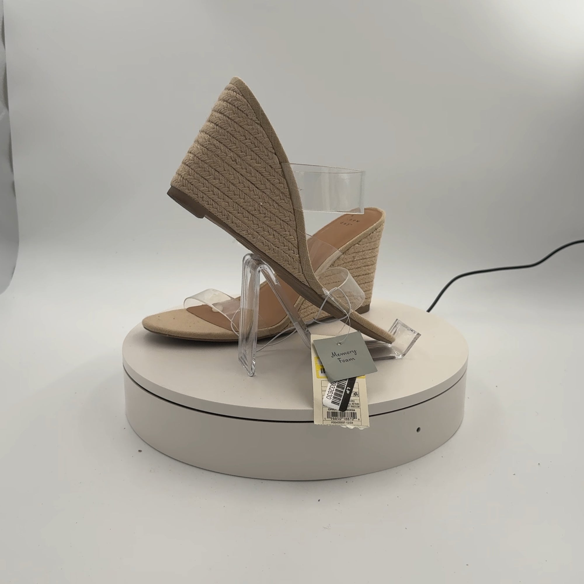 Women's Ansel Double Band Open Toe Wedge Heels With Memory Foam Insole - A New Day Tan 11: Slip-On, Platform Heel