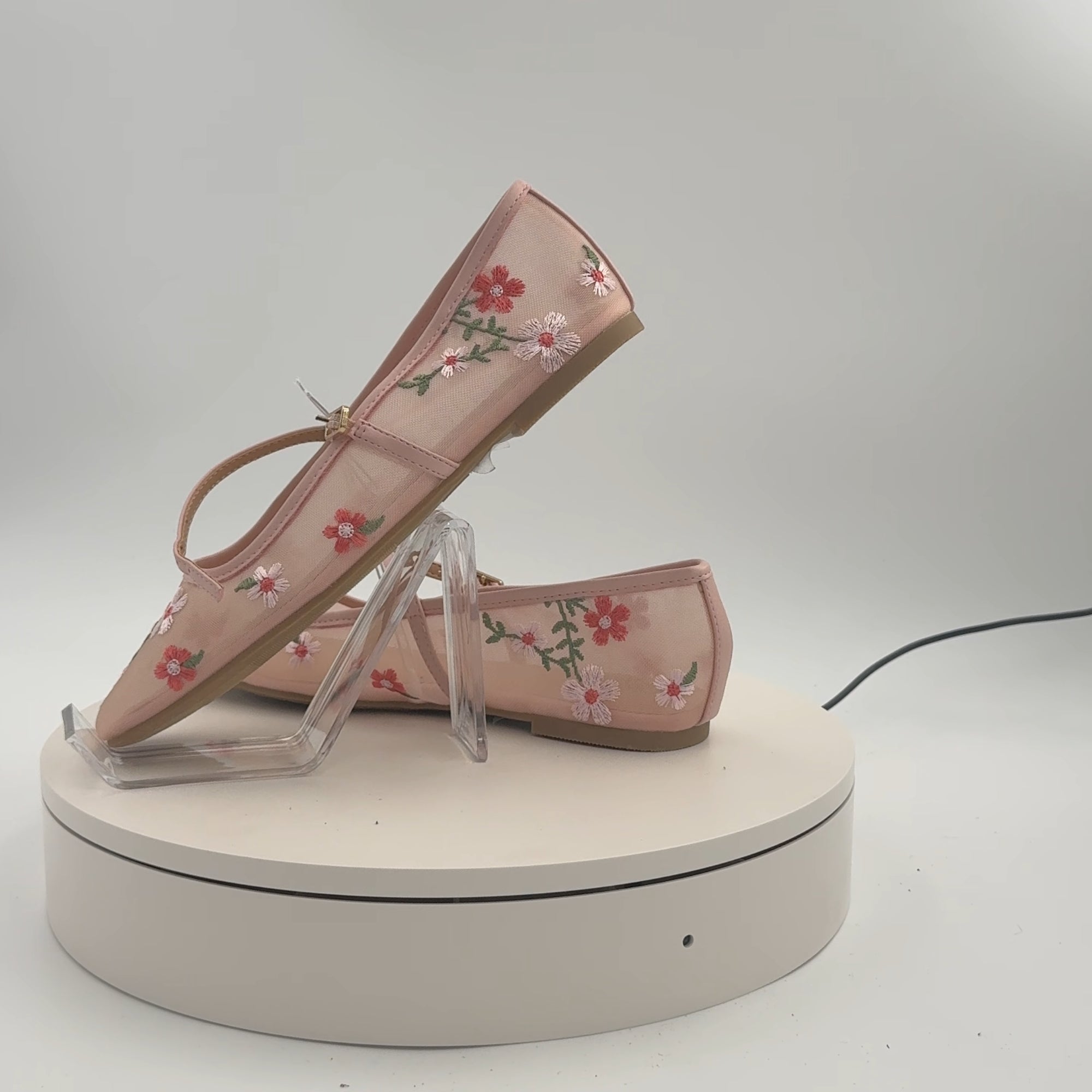 Women's Elsa Floral Mesh Mary Jane Flats - Wild Fable Pink 7.5: Buckle Closure, Memory Foam Insole, Textured Outsole