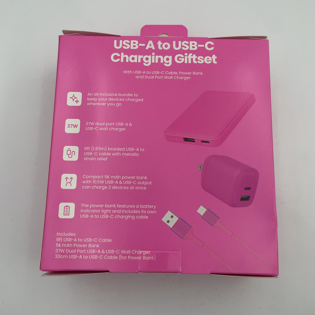 Gems Usb-A To Usb-C Charging Gift Set With 5000Mmah Power Bank, Cable, And Wall Charger - Soft Pink (Please Be Advised That Sets May Be Missing Pieces Or Otherwise Incomplete.)