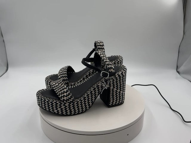 Women's Madeline Woven Platform Sandal Heels with Memory Foam Insole - Universal Thread Black 8: Ankle Strap, Block Heel