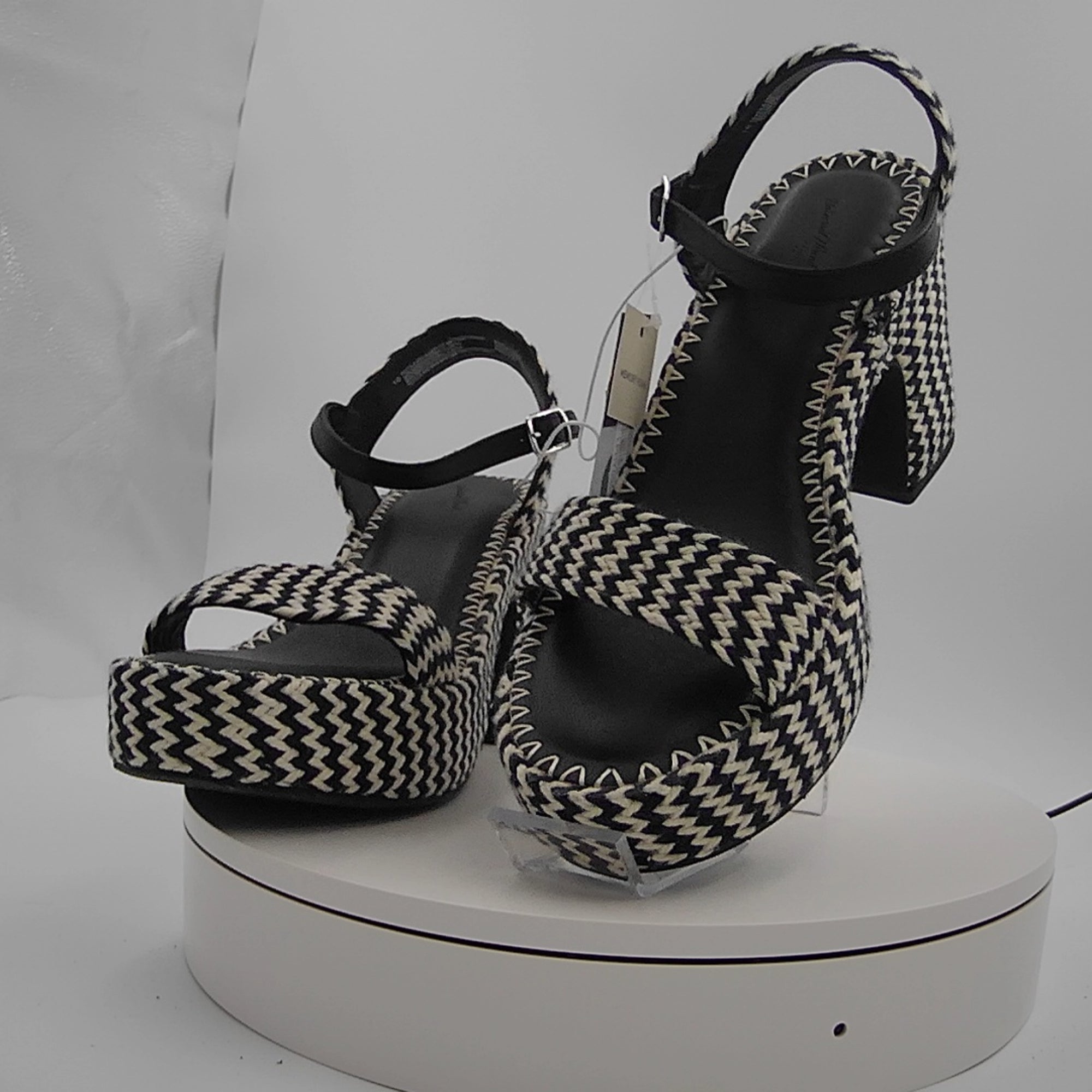 Women's Madeline Woven Platform Sandal Heels With Memory Foam Insole - Universal Thread Black 10: Ankle Strap, Block Heel