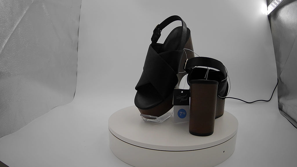 Women's Naomi Wood Wedge Heels with Memory Foam Insole - Universal Thread Black 7.5: Ankle Strap, Open Toe