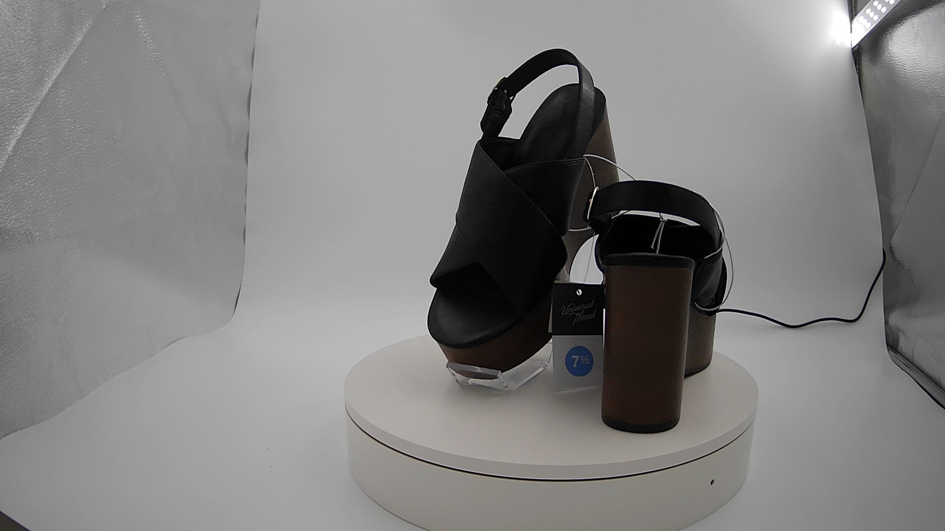 Women's Naomi Wood Wedge Heels with Memory Foam Insole - Universal Thread Black 7.5: Ankle Strap, Open Toe