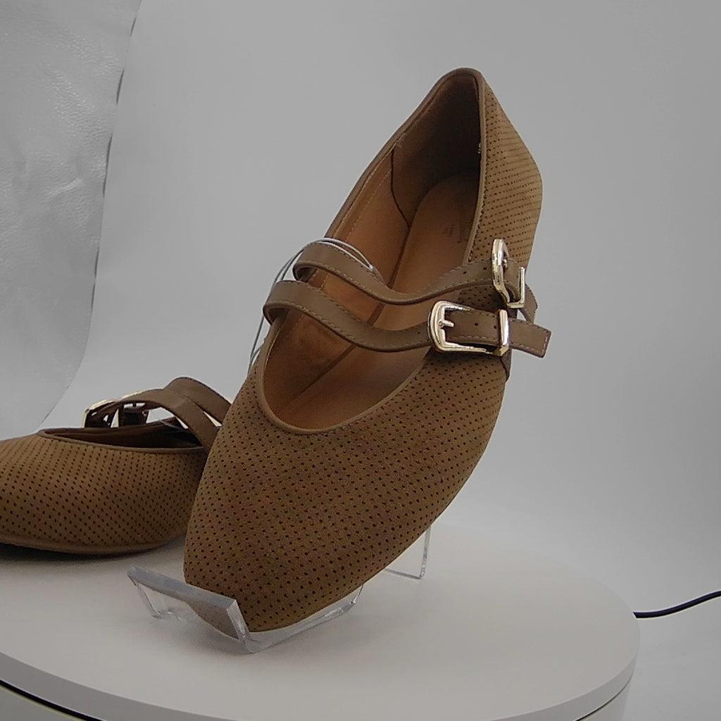 Women’s Henrietta Double Strap Mary Jane Flats With Memory Foam Insole – Universal Thread Taupe 10
