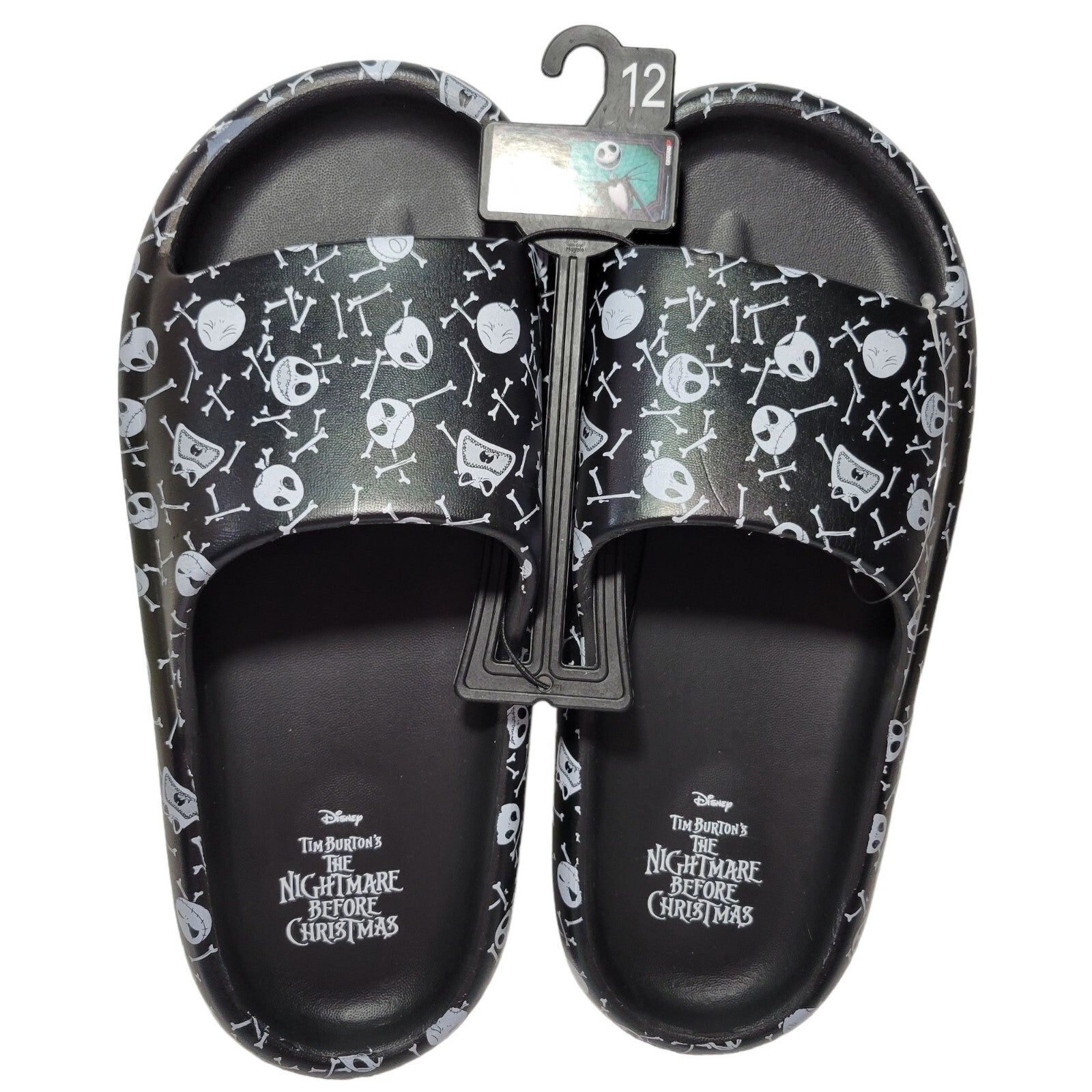 Men's Jack Skellington Nightmare Before Christmas Slides - Black 12: Disney Licensed, Open Toe, Slip On, Textured Outsole