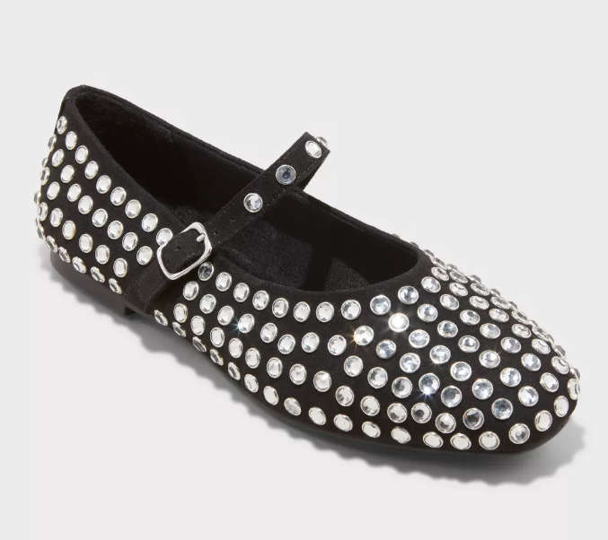 Women's Issa Rhinestone Mary Jane Ballet Flats - A New Day Black 10: Medium Width, Closed Round Toe, Pull-On Style