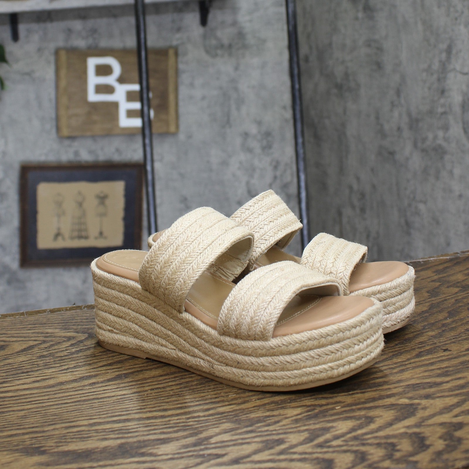 Women's Kayli Jute Two Band Wedge Heels - Universal Thread Tan 11: Slip-On, Memory Foam Insole, Open Toe Design