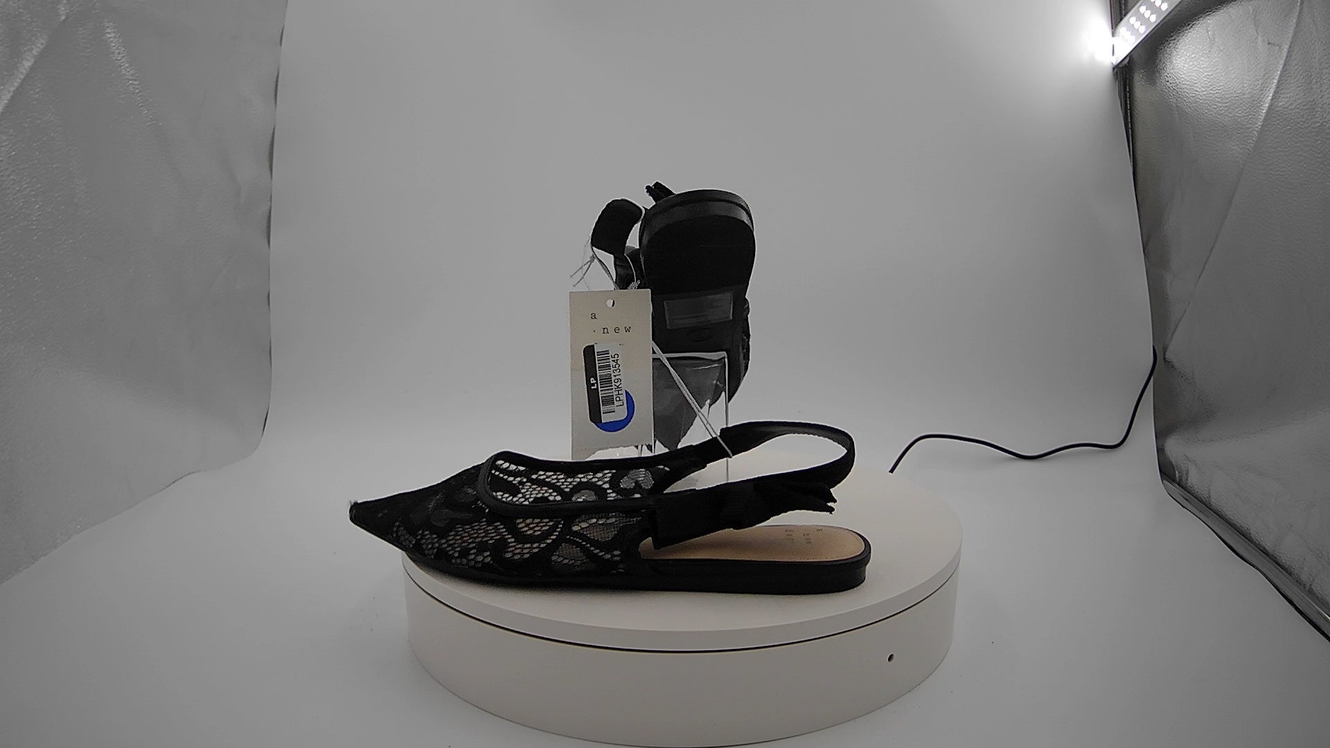 Women's London Lace Sling Back Bow Flats - A New Day Black 7: Cushioned Insole, Pointed Toe