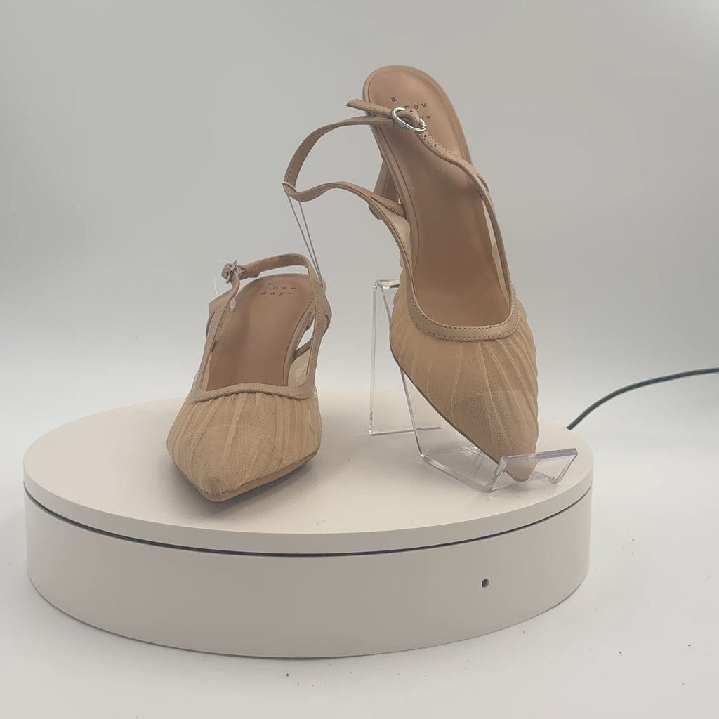 Women’s Abigail Pleated Mesh Sling Back Heels – A New Day Tan 7.5