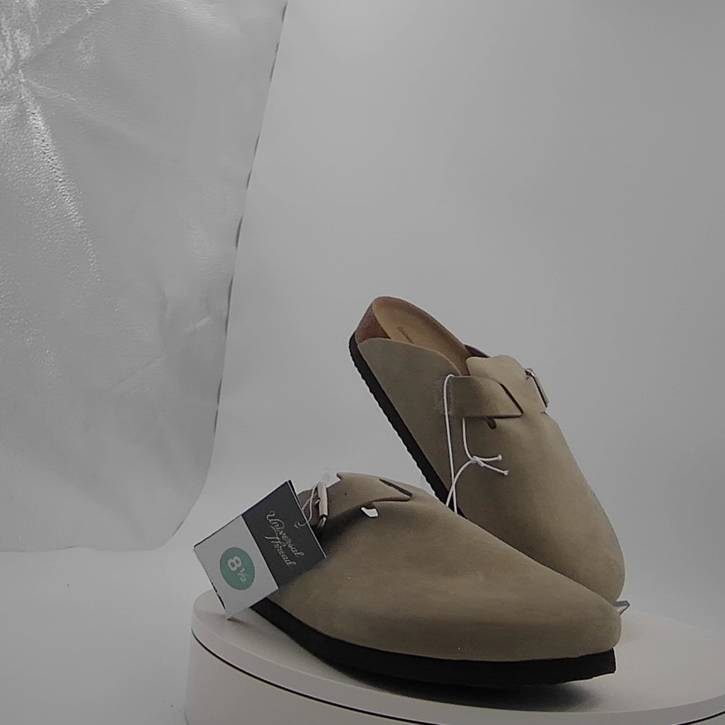 Women's Betsy Clog Mule Flats - Universal Thread Taupe 8.5: Slip-On Faux Leather, Medium Width, Closed Toe, Textured Sole