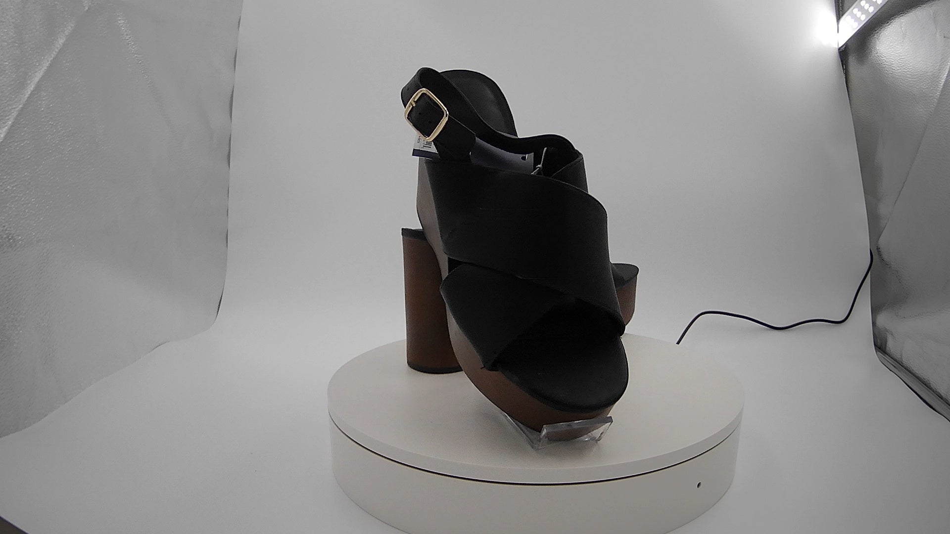 Women's Naomi Wood Wedge Heels with Memory Foam Insole - Universal Thread Black 8: Ankle Strap, Open Toe