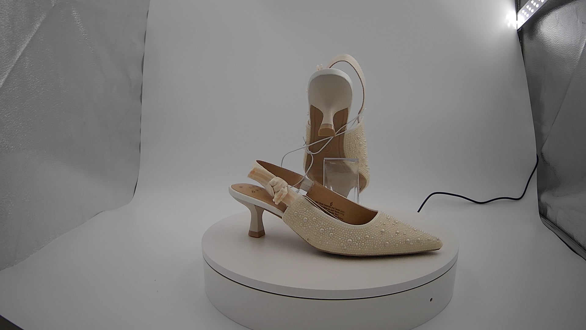 Women's Milan Pearl Slingback Heels - A New Day Ivory 6: Satin Pointed Toe Pumps, Cushioned Insole, Textured Outsole