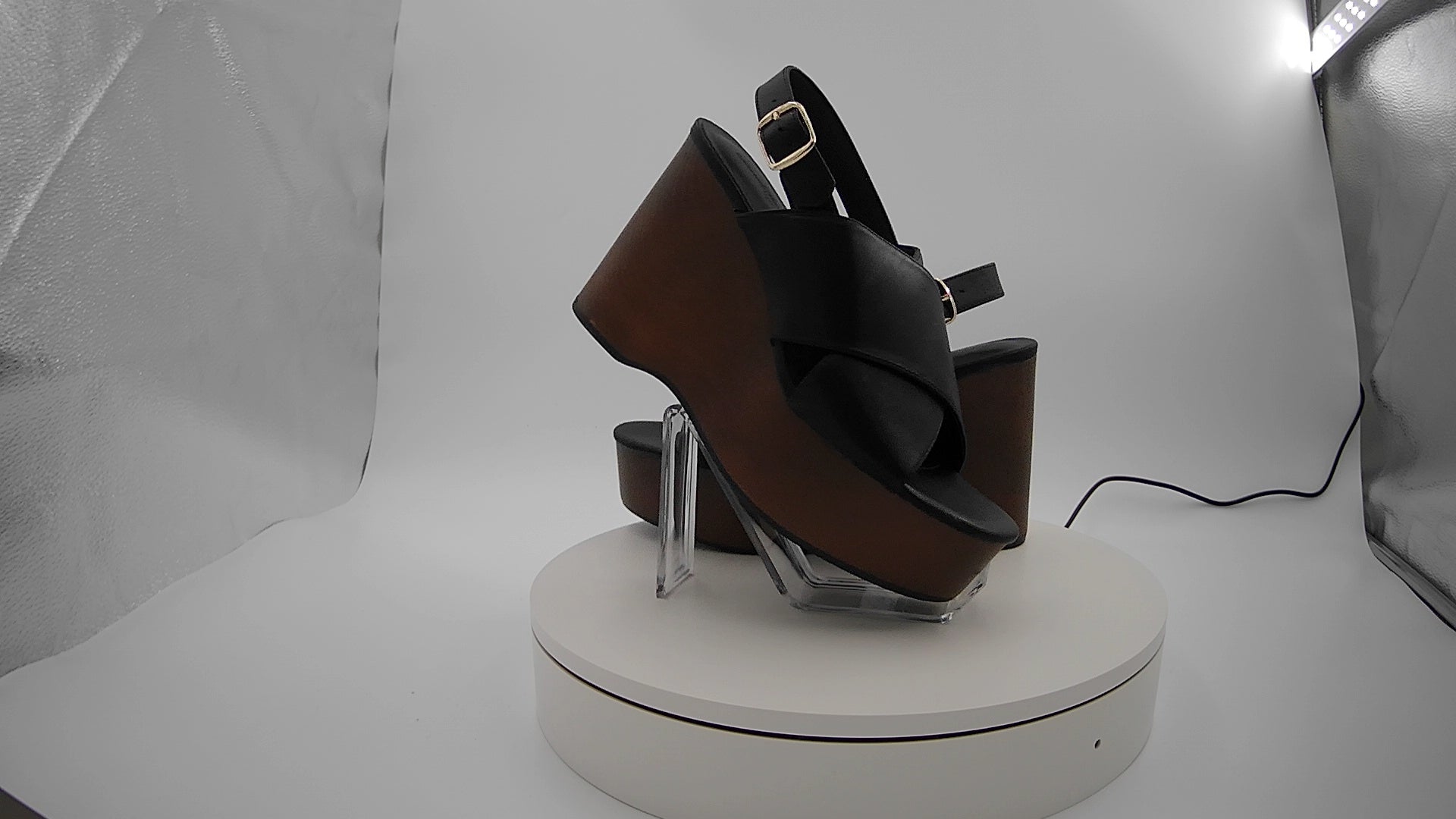 Women's Naomi Wood Wedge Heels with Memory Foam Insole - Universal Thread Black 7.5: Ankle Strap, Open Toe
