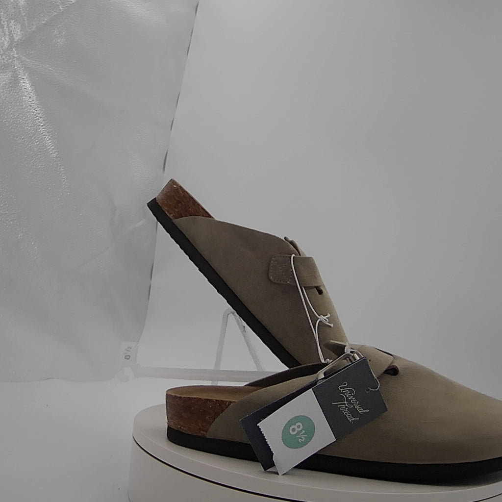Women's Betsy Clog Mule Flats - Universal Thread Taupe 8.5: Slip-On Faux Leather, Medium Width, Closed Toe, Textured Sole