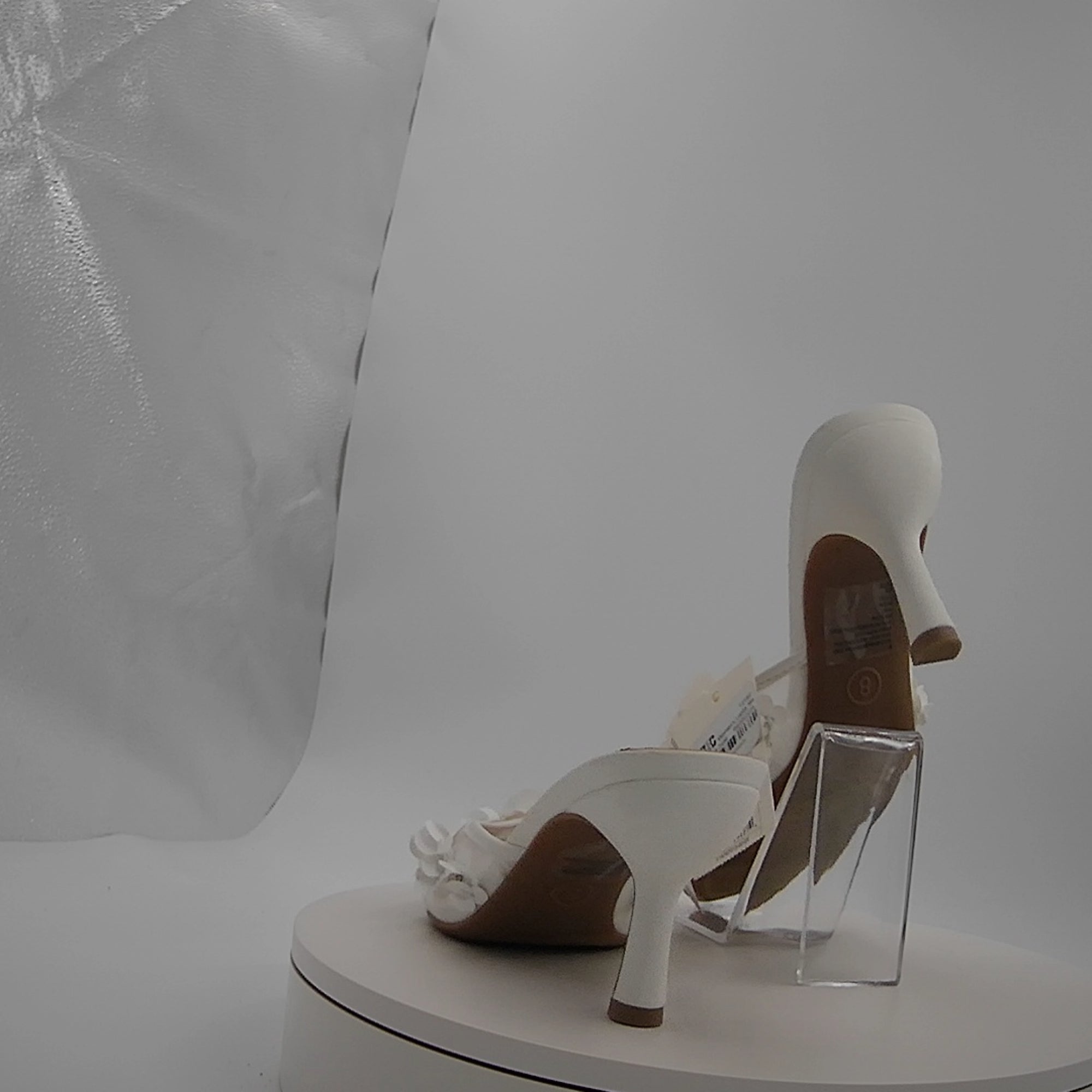 Women's Lupita Mesh Rhinestone Peep Toe Mule Heels With Memory Foam Insole - A New Day White 8: Slip-On Stiletto