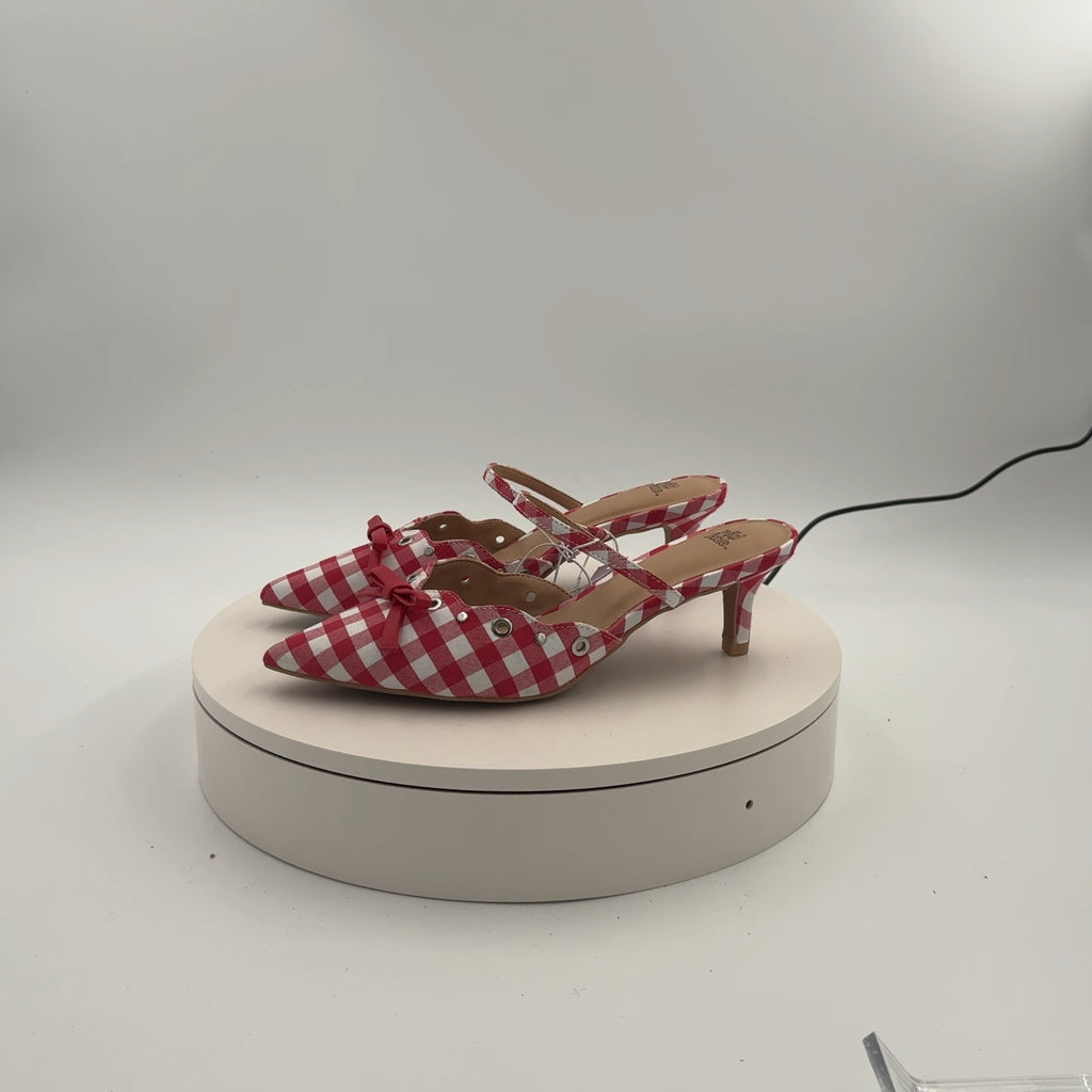 Women's Lysandra Gingham Eyelet Kitten Heels - Wild Fable Red 6: Slip-On, Pointed Toe, Louis Heel