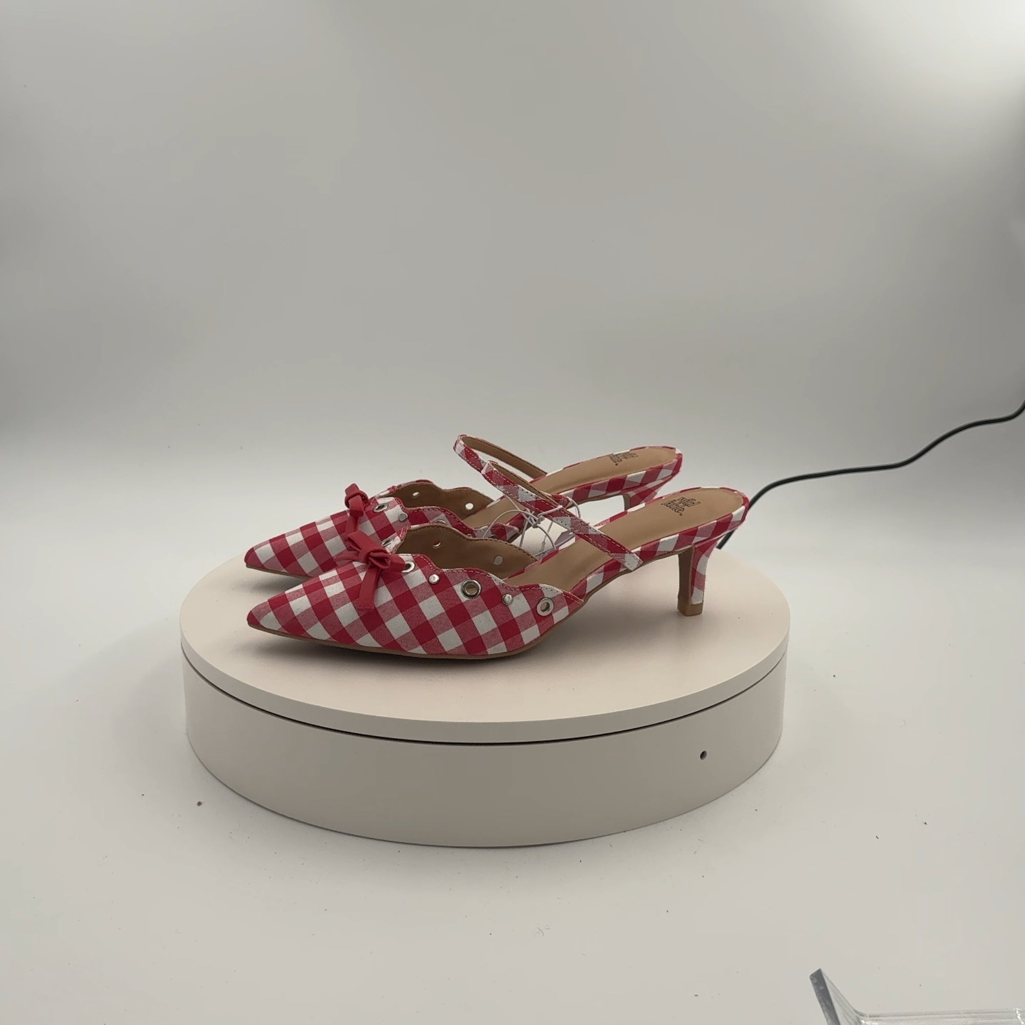 Women's Lysandra Gingham Eyelet Kitten Heels - Wild Fable Red 6: Slip-On, Pointed Toe, Louis Heel