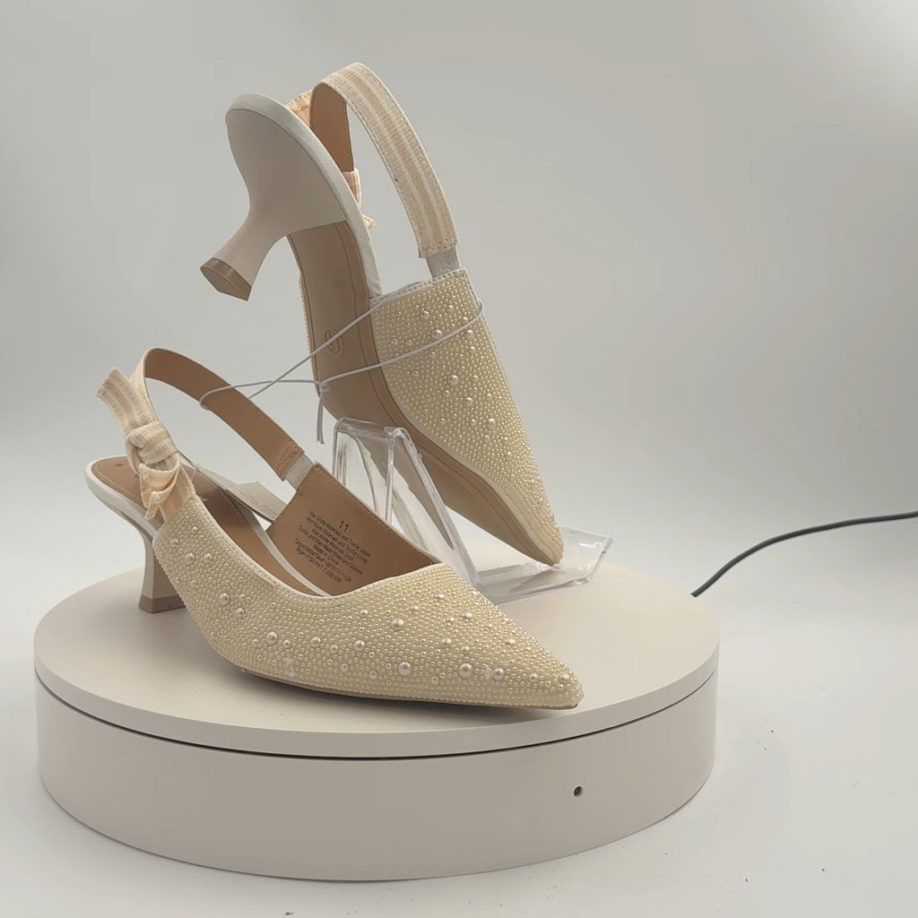 Women's Milan Pearl Slingback Heels - A New Day Ivory 11: Satin Pointed Toe, Cushioned Insole