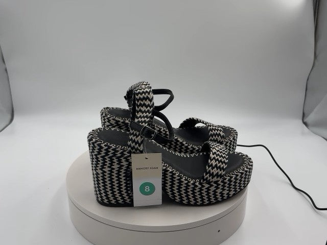 Women's Madeline Woven Platform Sandal Heels with Memory Foam Insole - Universal Thread Black 8: Ankle Strap, Block Heel