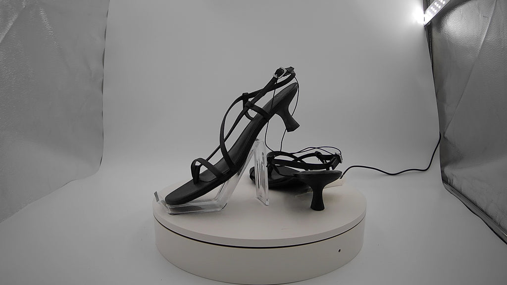 Women's Reggie Toe Thong Strappy Kitten Heels - A New Day Black 8: Faux Leather, Cushioned Insole