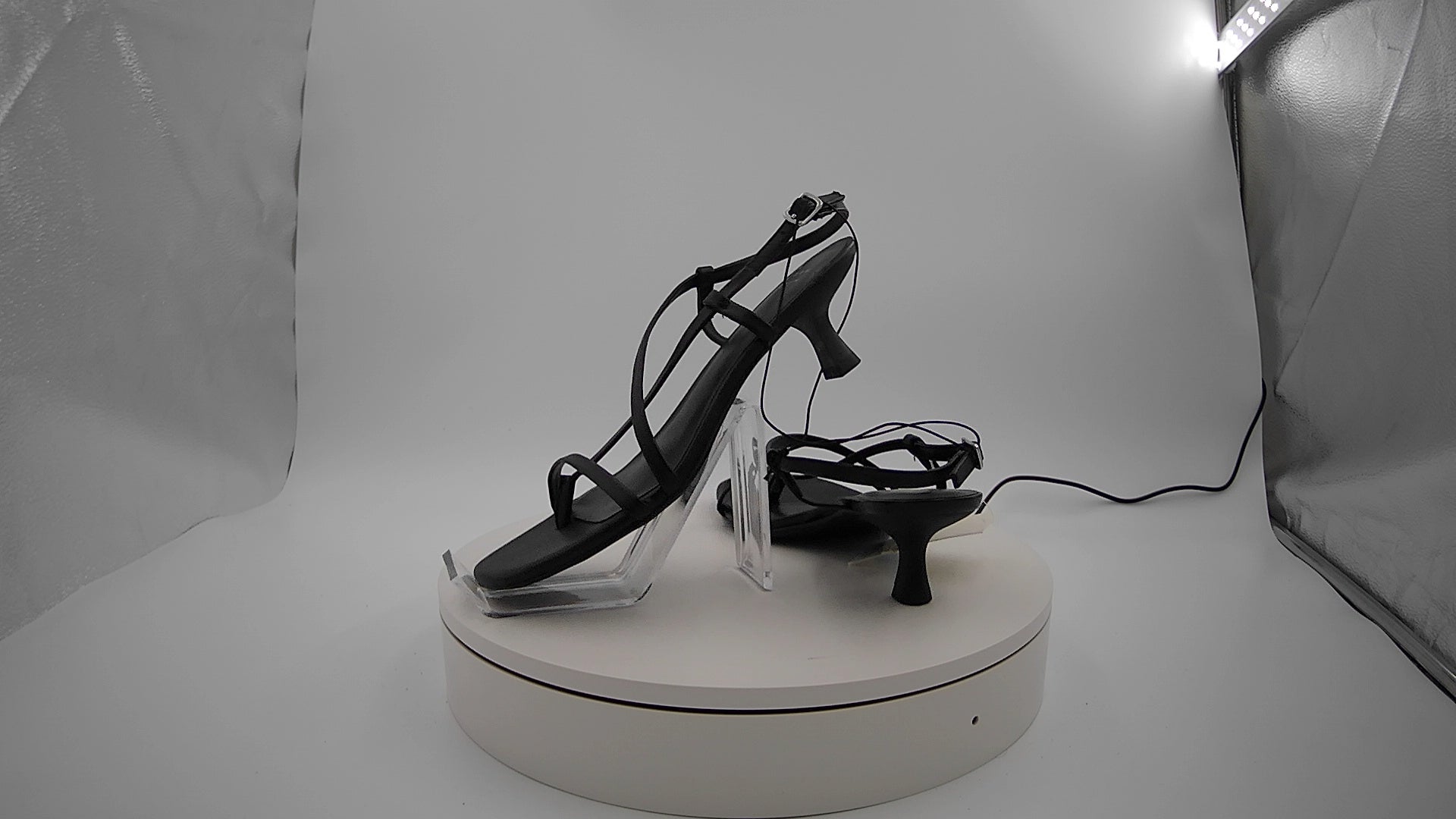 Women's Reggie Toe Thong Strappy Kitten Heels - A New Day Black 8: Faux Leather, Cushioned Insole