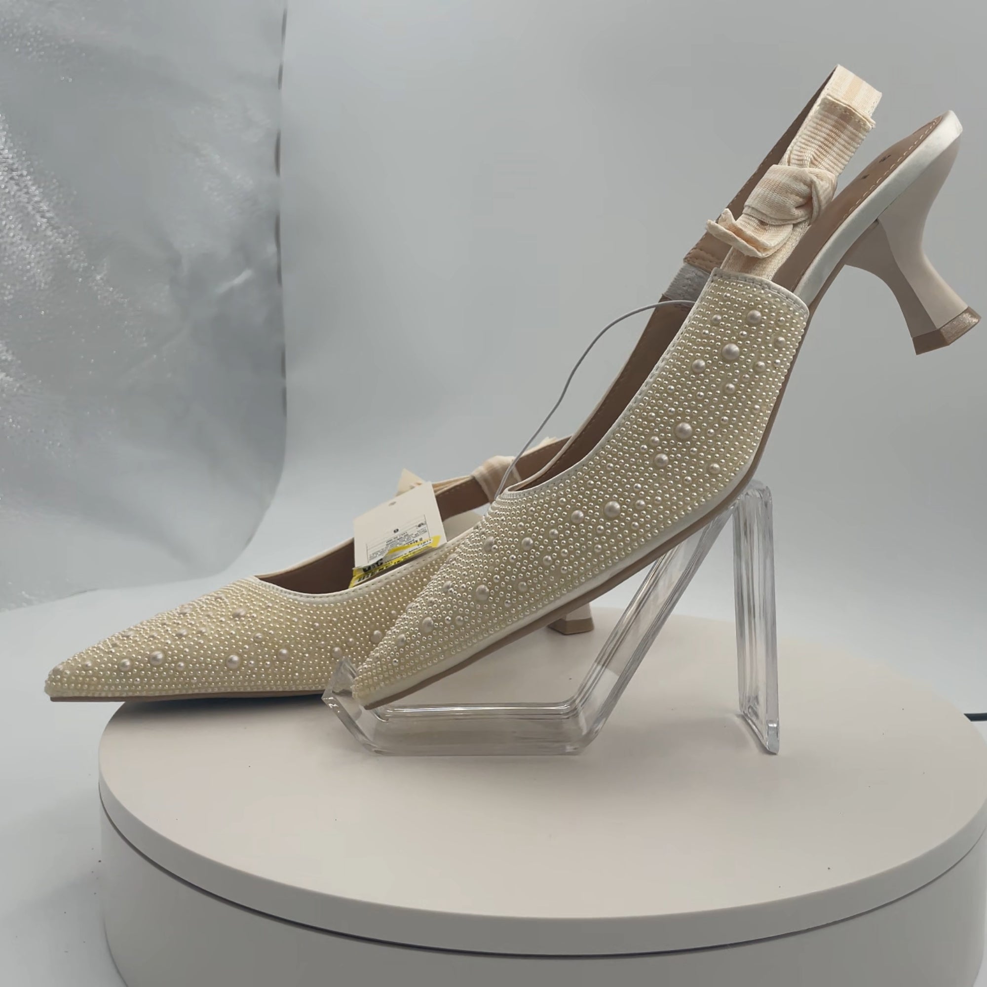 Women's Milan Pearl Slingback Heels - A New Day Ivory 9: Closed Pointed Toe, Cushioned Insole, Satin Finish, Medium Width