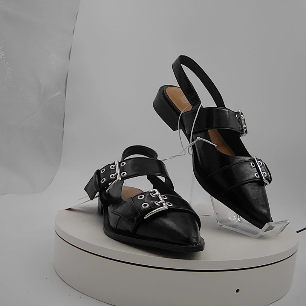 Women's Peyton Double Buckle Slingback Flats With Memory Foam Insole - Wild Fable Black 8: Medium Width, Block Heel, Closed Almond Toe