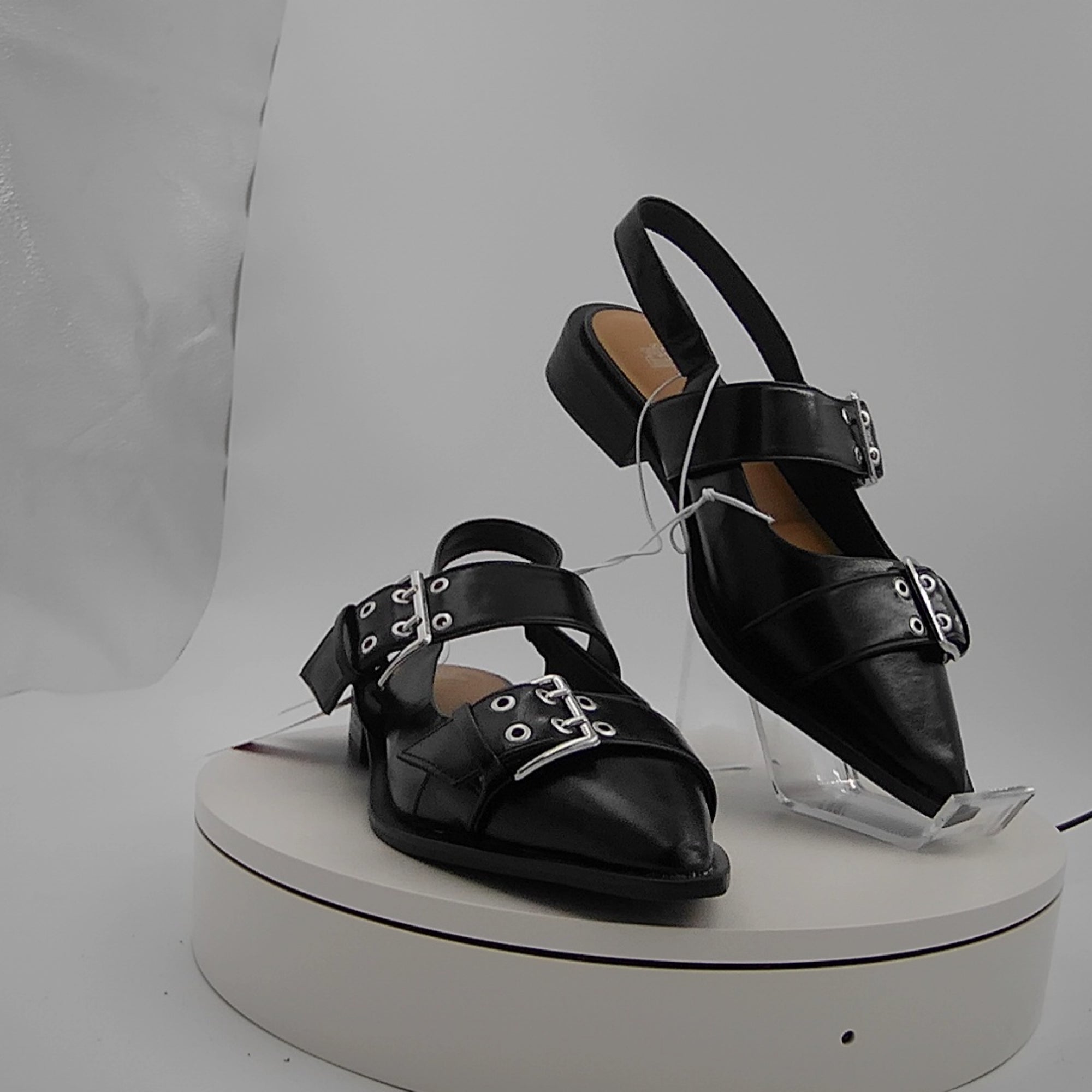 Women's Peyton Double Buckle Slingback Flats With Memory Foam Insole - Wild Fable Black 8: Medium Width, Block Heel, Closed Almond Toe