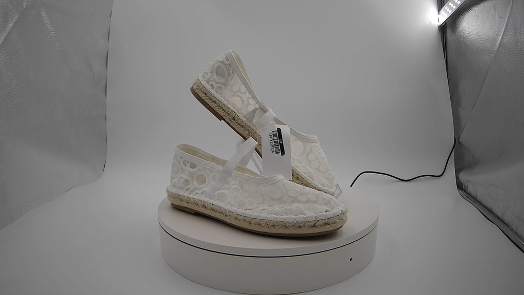 Women's Celia Floral Lace Mary Jane Espadrille Flat with Memory Foam Insole - Universal Thread White 7: Breathable Mesh Upper