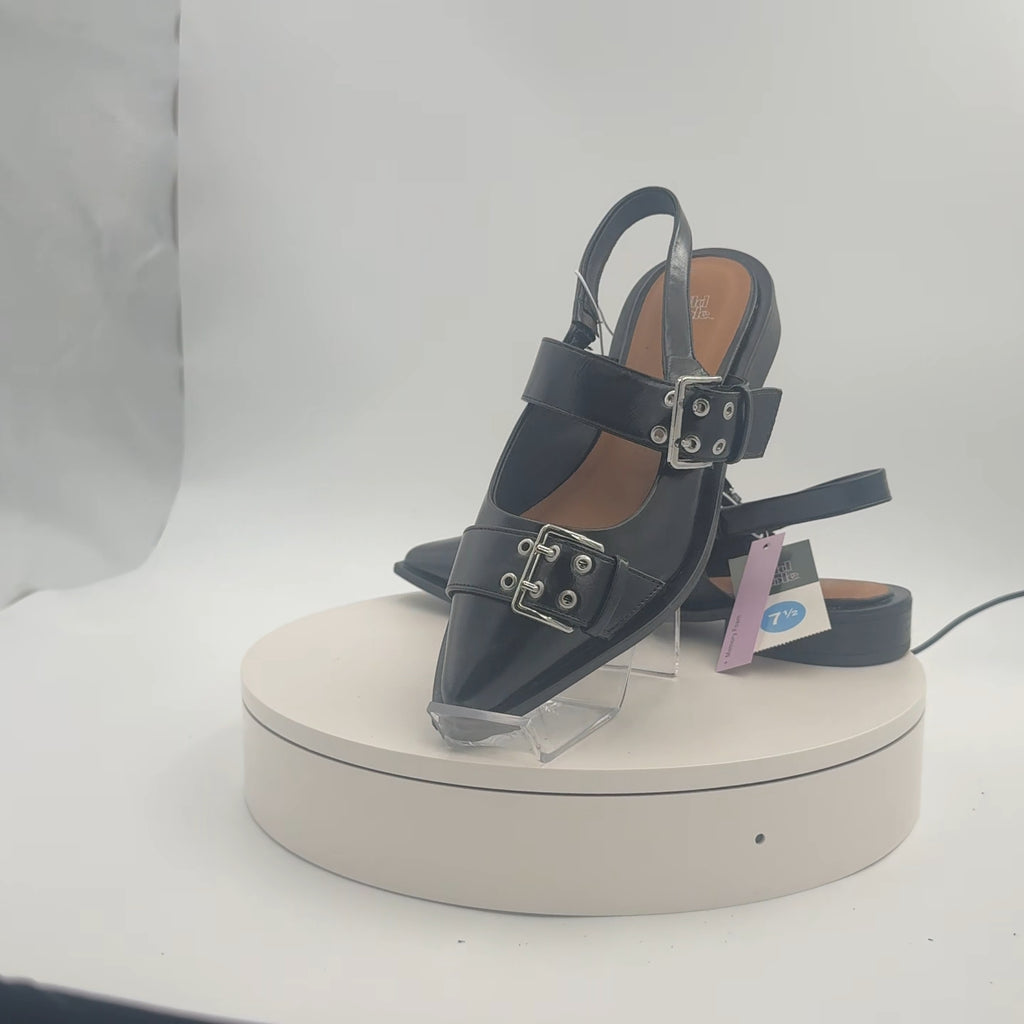 Women's Peyton Double Buckle Slingback Flats With Memory Foam Insole - Wild Fable Black 7.5: Medium Width, Block Heel, Closed Toe