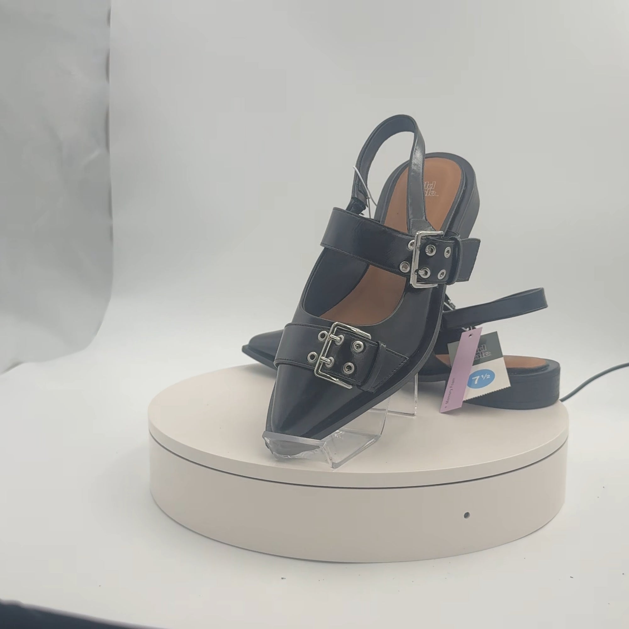 Women's Peyton Double Buckle Slingback Flats With Memory Foam Insole - Wild Fable Black 7.5: Medium Width, Block Heel, Closed Toe