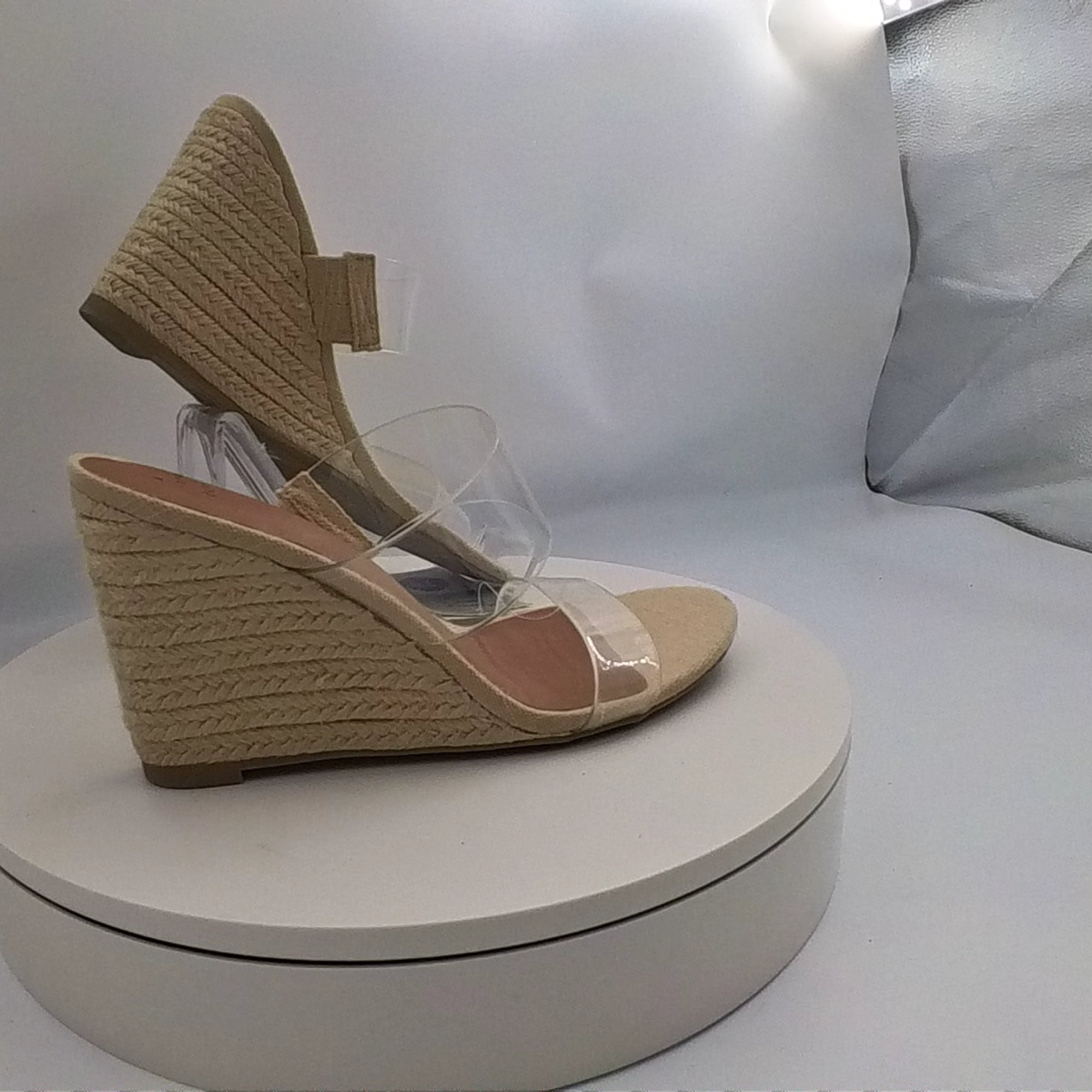 Women's Ansel Double Band Open Toe Wedge Heels With Memory Foam Insole - A New Day Tan 7.5: Slip-On, Platform Heel