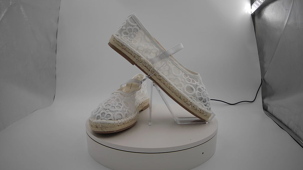 Women's Celia Floral Lace Mary Jane Espadrille Flat with Memory Foam Insole - Universal Thread White 11: Breathable Mesh Upper