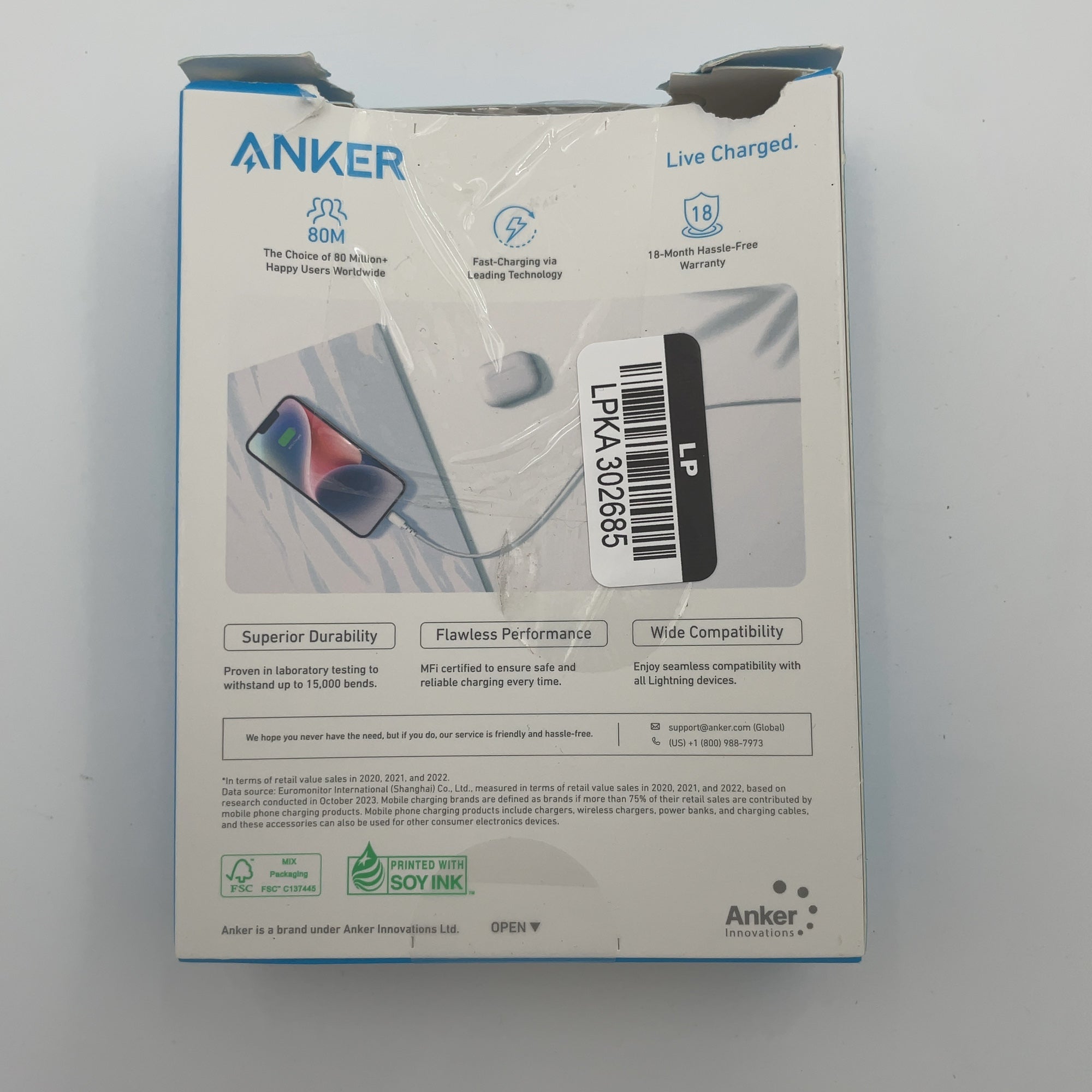 Anker 6' Braided Lightning To Usb-A Charging Cable - White: Apple Lightning Connector