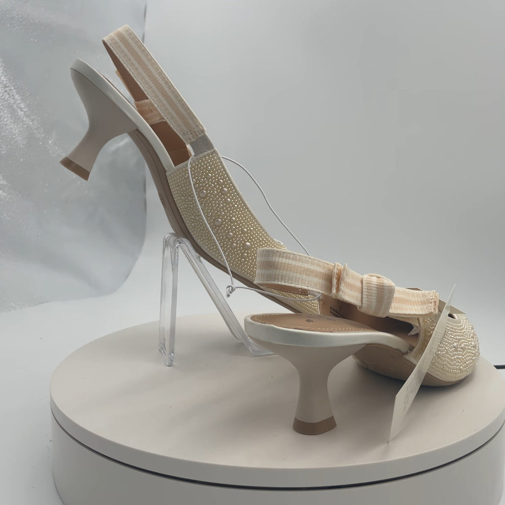 Women's Milan Pearl Slingback Heels - A New Day Ivory 9: Closed Pointed Toe, Cushioned Insole, Satin Finish, Medium Width