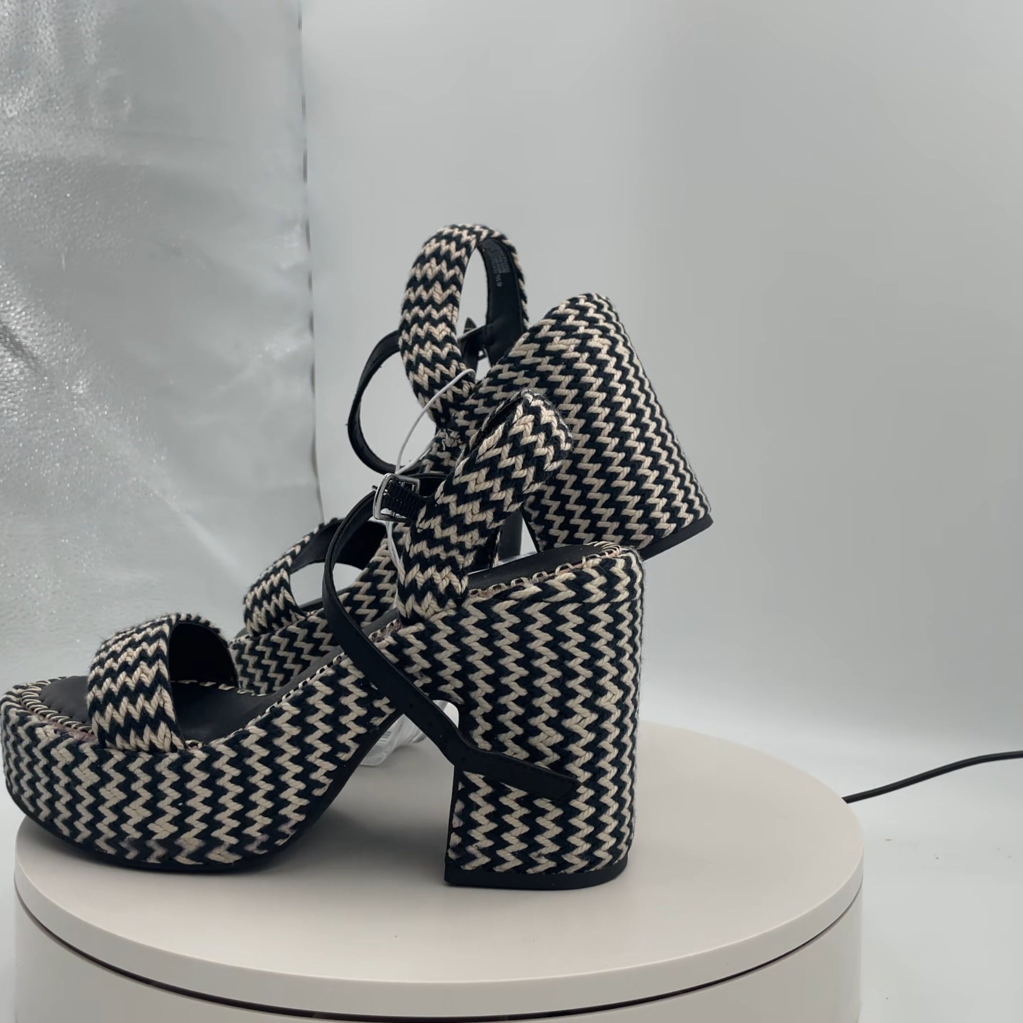 Women's Madeline Woven Platform Sandal Heels With Memory Foam Insole - Universal Thread Black 6.5: Ankle Strap, Block Heel