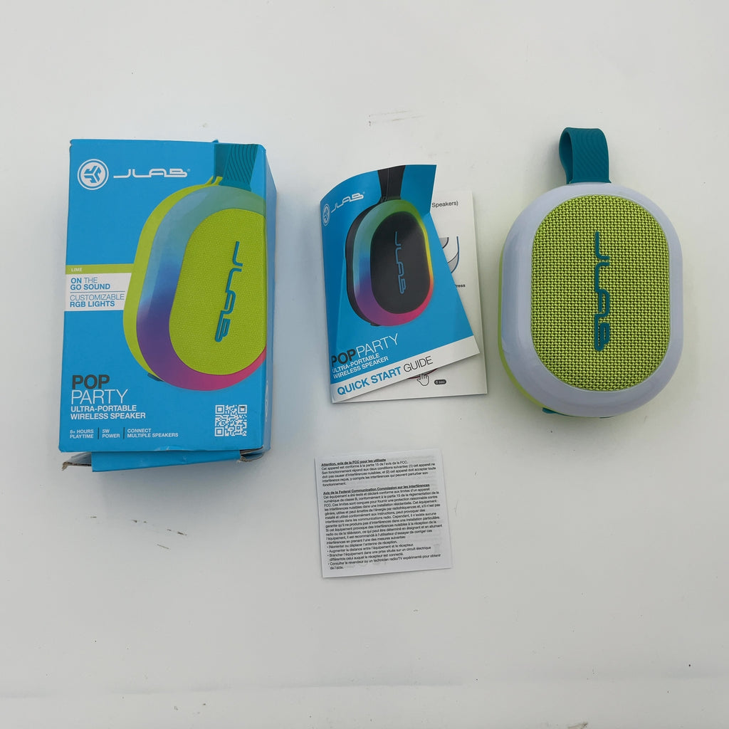 Jlab Pop Party Portable Speaker - Lime Green: Waterproof, Usb-C, Bluetooth, Led Light