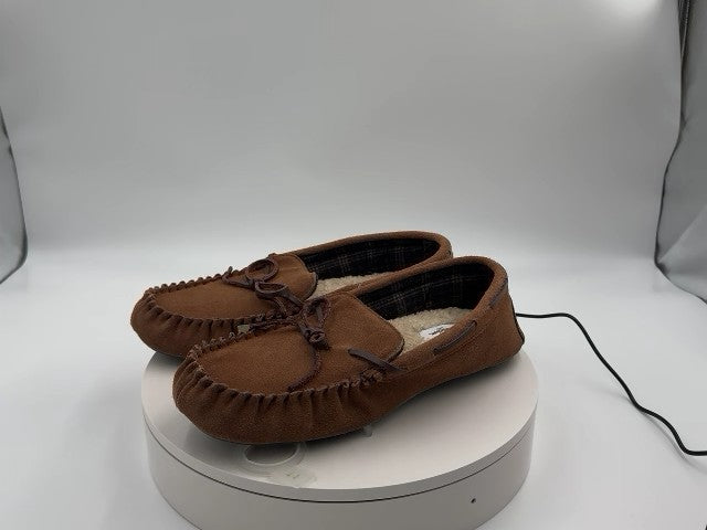 Men's Topher Moccasin Slippers - Goodfellow & Co Chestnut 11: Suede Upper, Indoor/Outdoor Sole, Slip-On Design