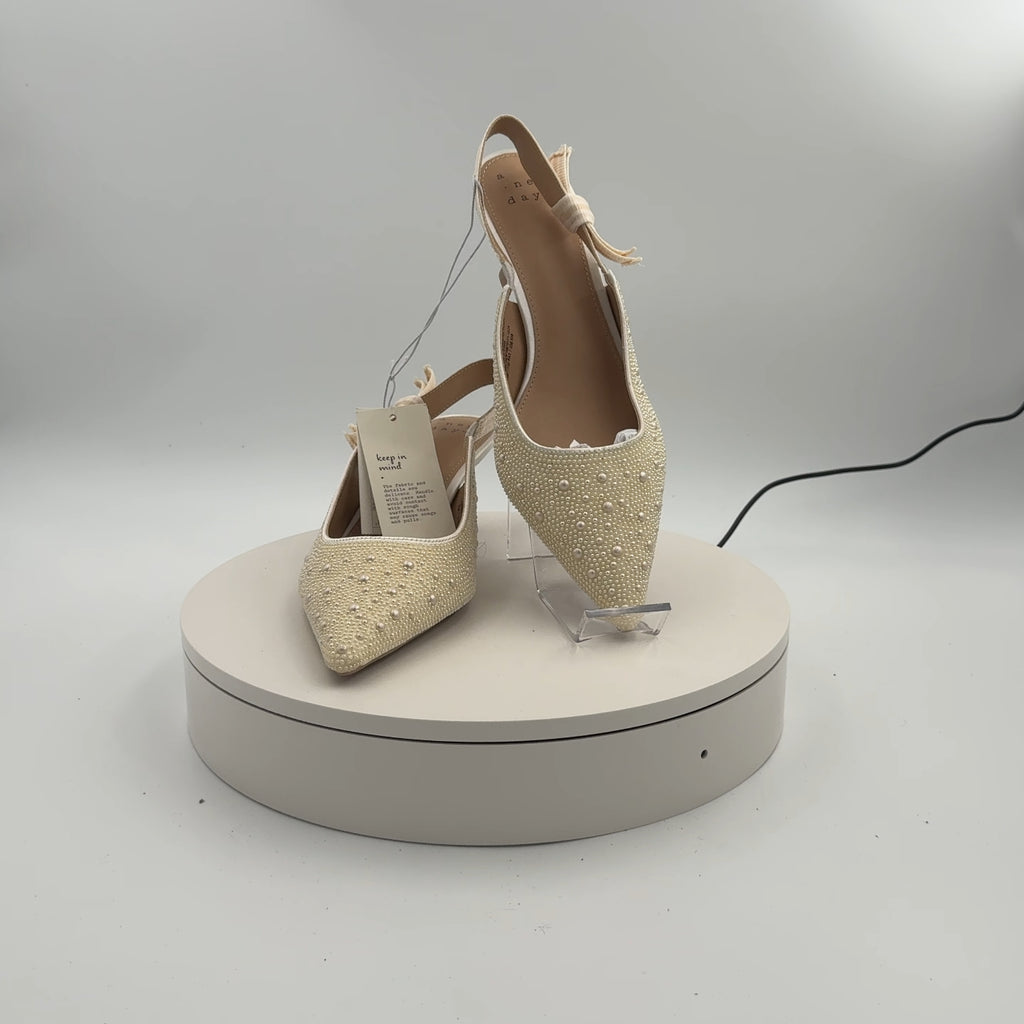 Women's Milan Pearl Slingback Heels - A New Day Ivory 10: Closed Pointed Toe, Cushioned Insole, Satin Finish, Medium Width