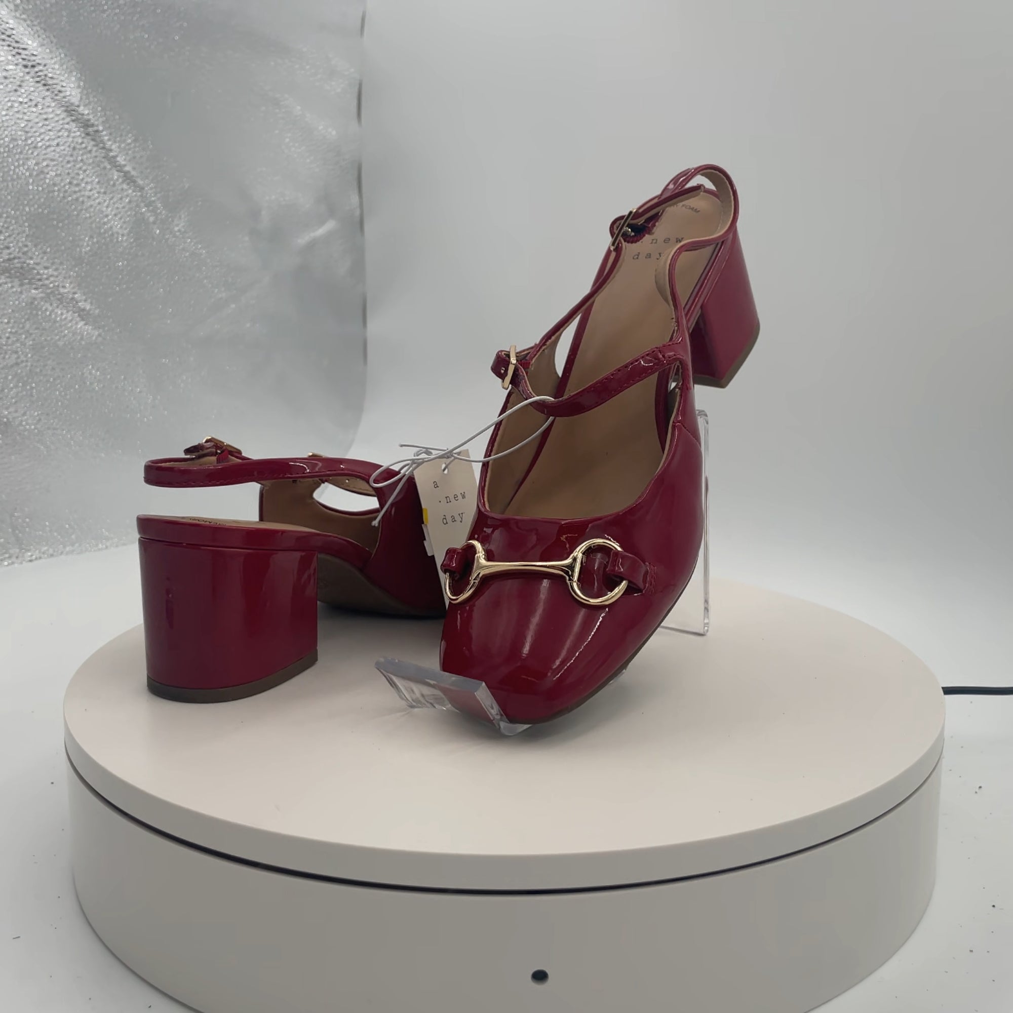 Women's Lucky Square Toe Mary Jane Heel With Memory Foam Insole - A New Day Red 6.5: Block Heel, Faux Leather