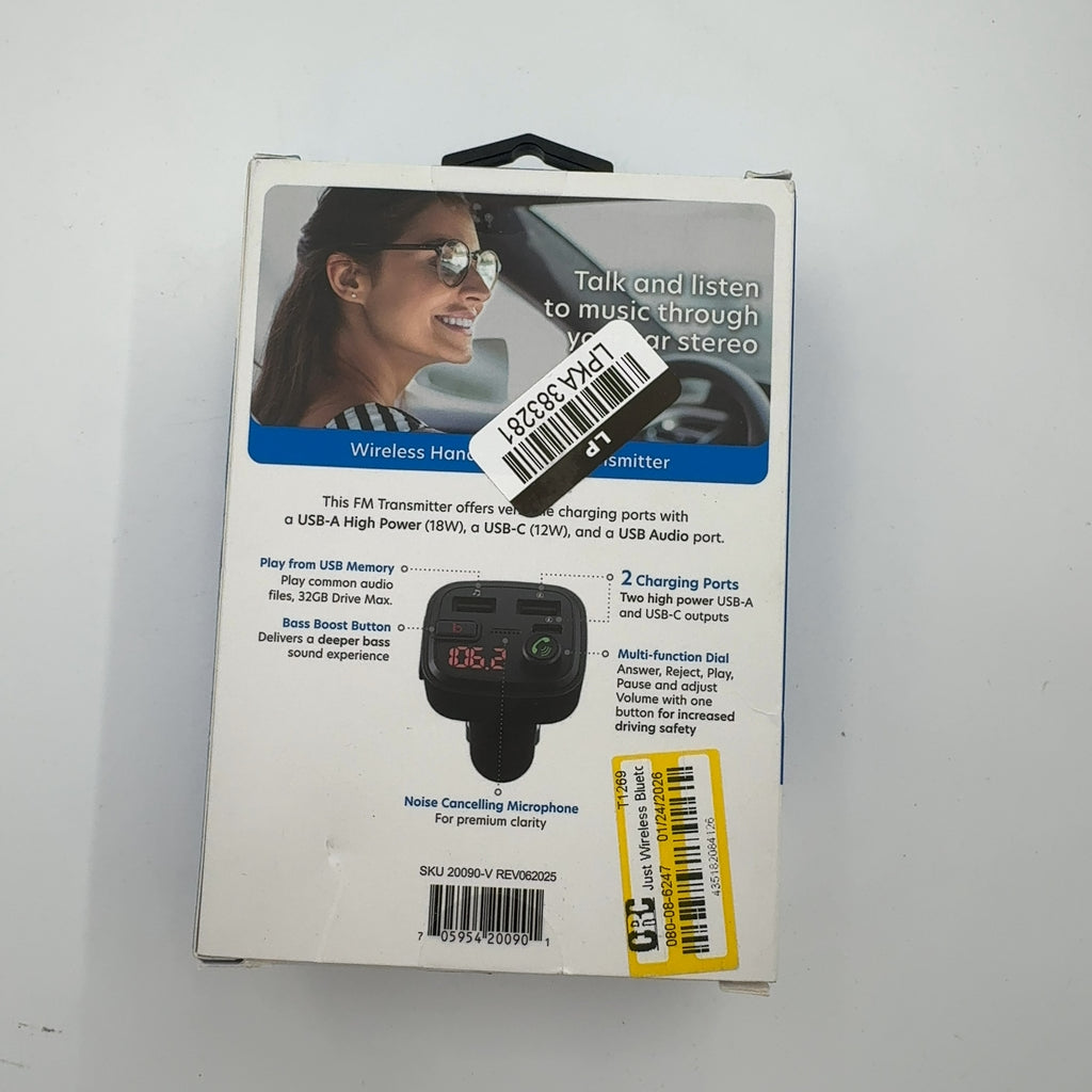 Just Wireless Bluetooth Fm Transmitter Type C And Usb-A Charging Port Bass Sound Booster - Black